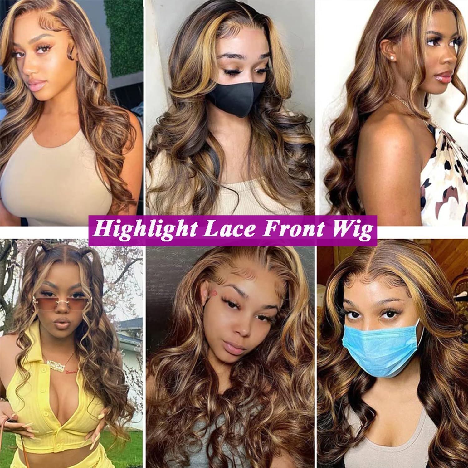 Weeybay Body Wave P4/27 Chocolate Brown With Honey Blonde Highlights 4x4 Lace Front Wigs 26 Inch 180% Density Virgin Natural Hairline Human Hair Wig - Image 2