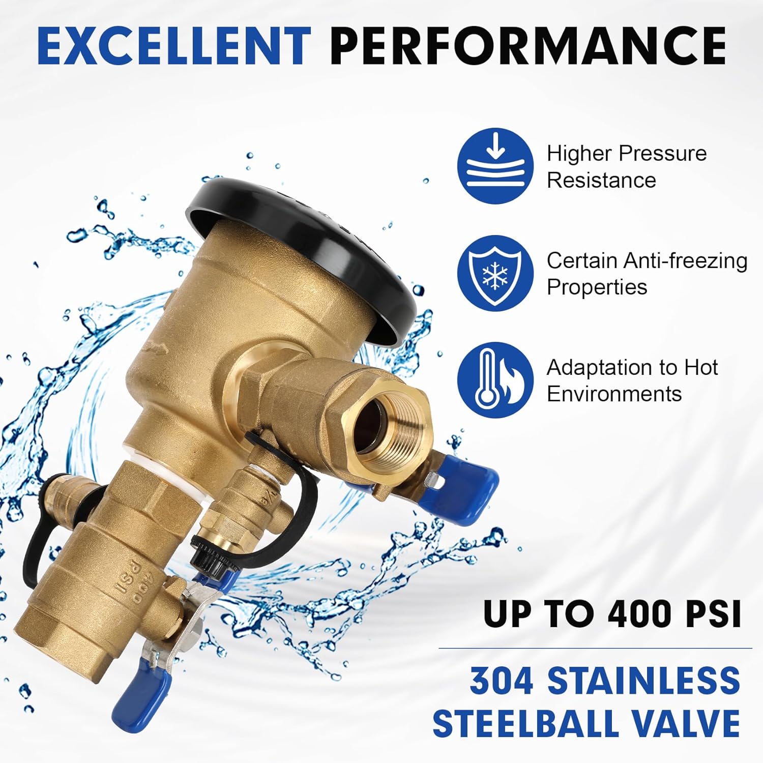 3/4" 720A Pressure Vacuum Breaker, Heavy-Duty Brass Backflow Preventer for Irrigation Systems, Outdoor Faucet, Hose Bib, Anti-Siphon Protection, 400 PSI