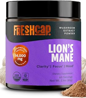 FreshCap Mushrooms Premium Organic Lions Mane Powder - 14:1 Fruiting Body Extract with 31% Beta-Glucans - 3rd-Party Tested Nootropic for Clarity, Focus & Cognitive Support (60 Servings)