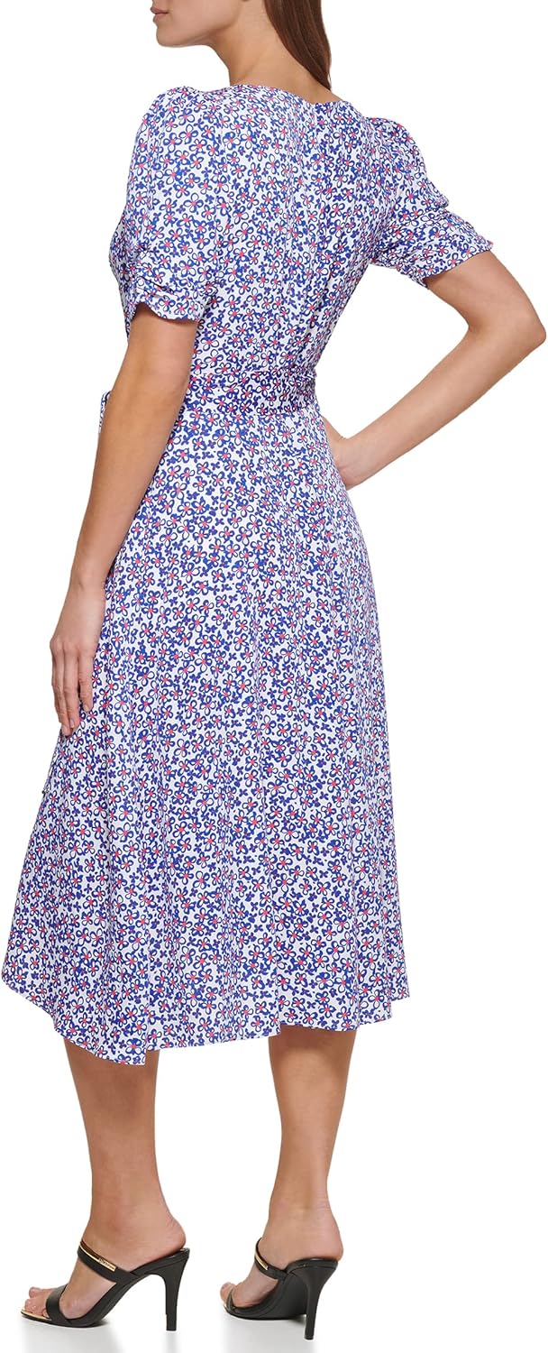 DKNY womens Ruched Sleeve Faux Wrap Dress - Image 3