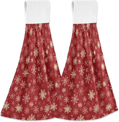 Kcldeci Toallas colgantes de Navidad con copos de nieve dorados, paño dorado suave y grueso, toallas de mano para cocina, baño colgante