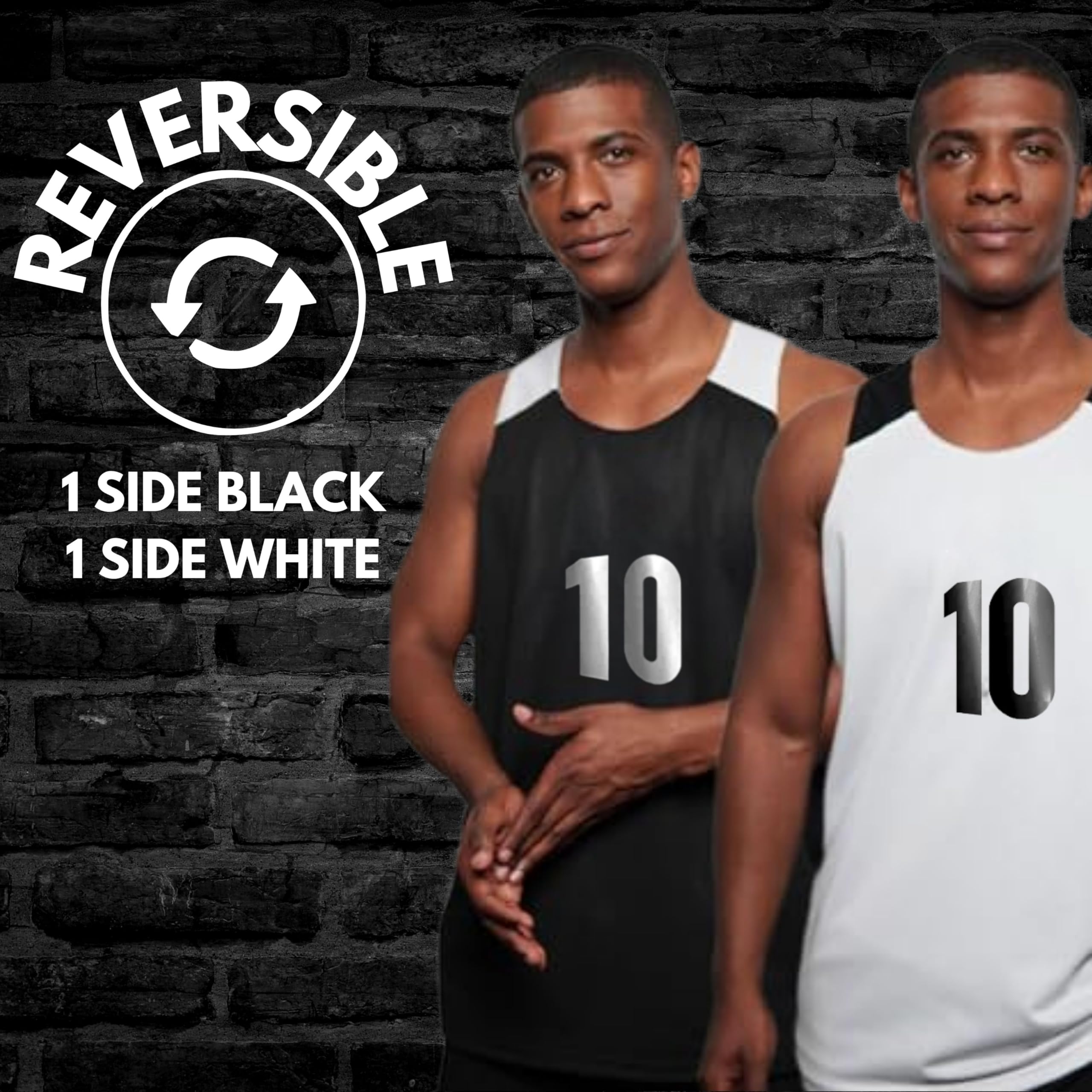 P90 Elite Reversible Basketball Jersey for Men with Number #10 | Individual Jersey for Games or Scrimmage | Black and White | 2X-Large
