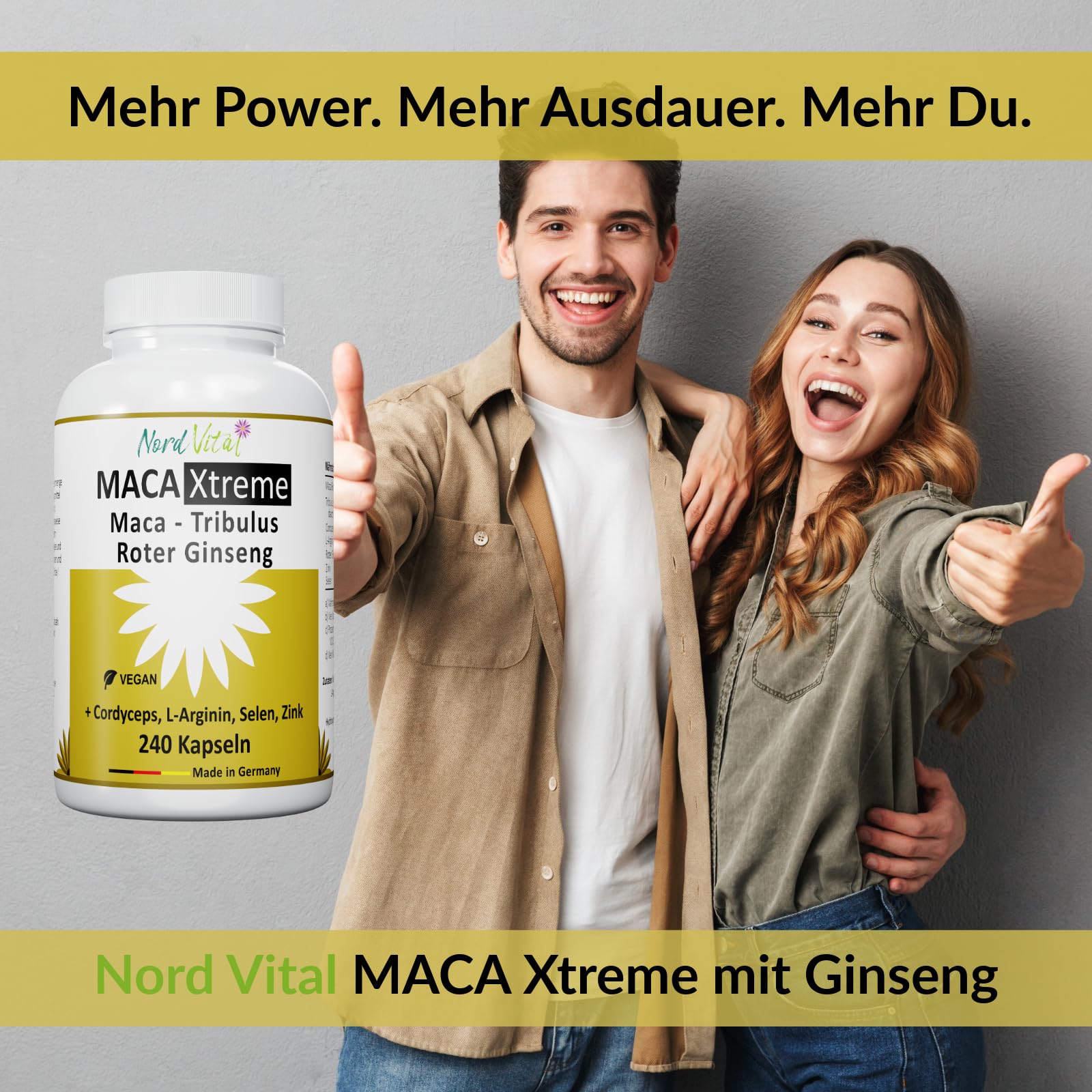 Maca Kapseln mit Ginseng, Cordyceps, L-Arginin und Tribulus Terrestris – ultra hochdosiert – mit Zink und Selen – 240 vegane Kapseln – deutsche Herstellung - hochwertige Rezeptur