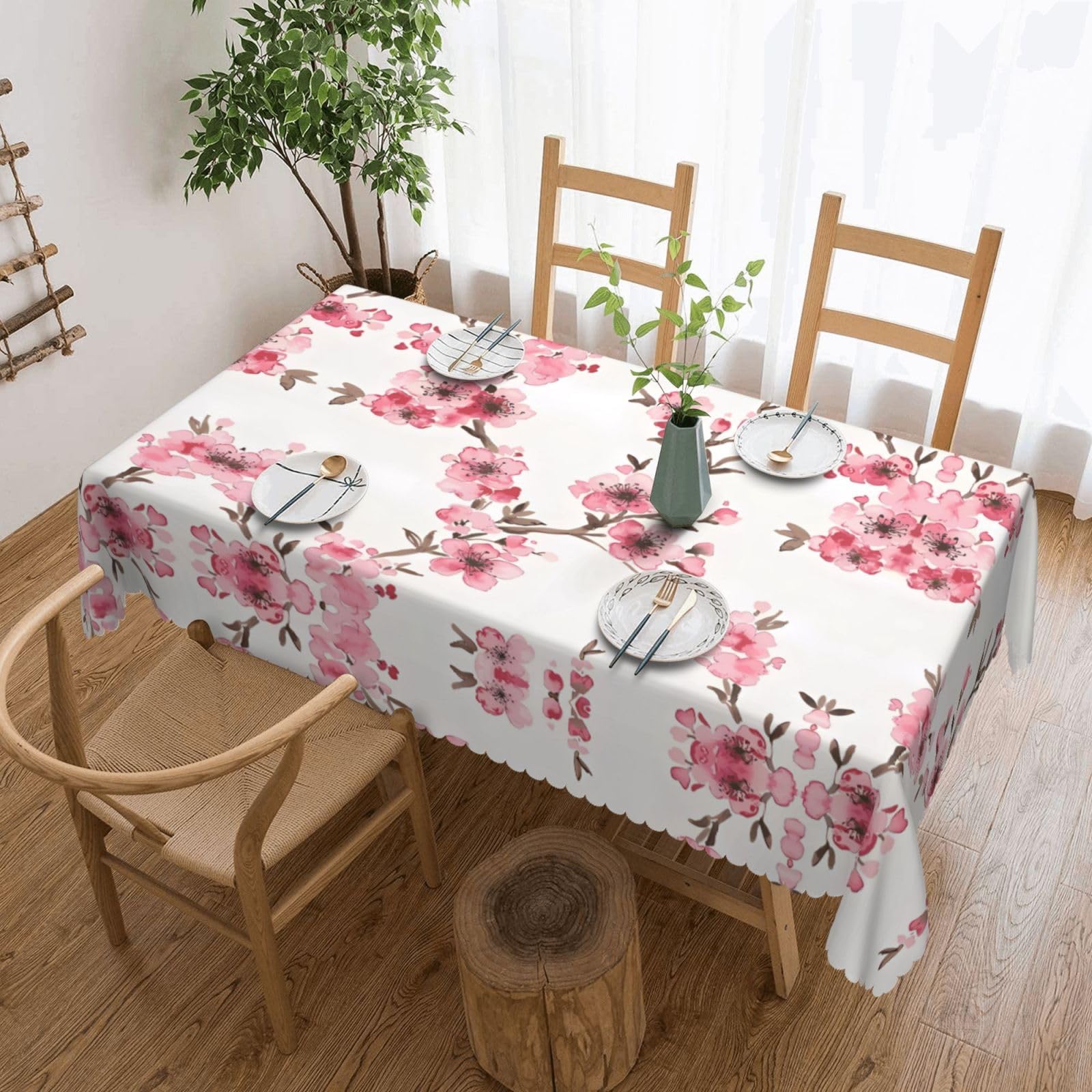 HLSBSSL Cherry Blossom Patterned square lace tablecloth, wrinkle-resistant and durable, suitable for dining tables, parties, etc.