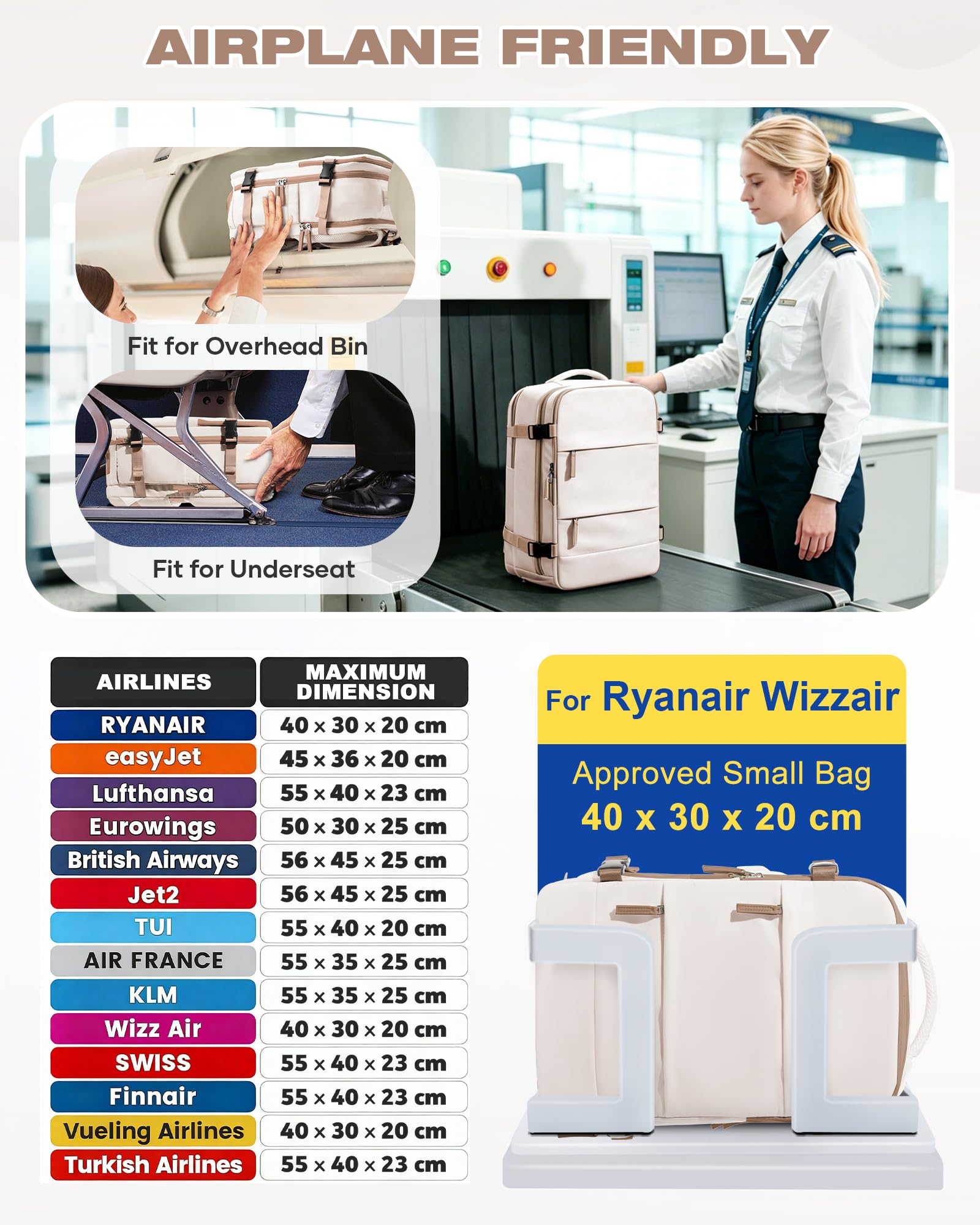 SZLX Plecak Próżniowy Bagaż Podręczny Dla Kobiet, Plecak Z Poduszką i Systemem Próżniowym Do Podróży, Plecak Podróżny Ryanair W Rozmiarze Kabinowym Z Pompką, Wodoodporna Walizka Próżniowa Dla Mężczyzn