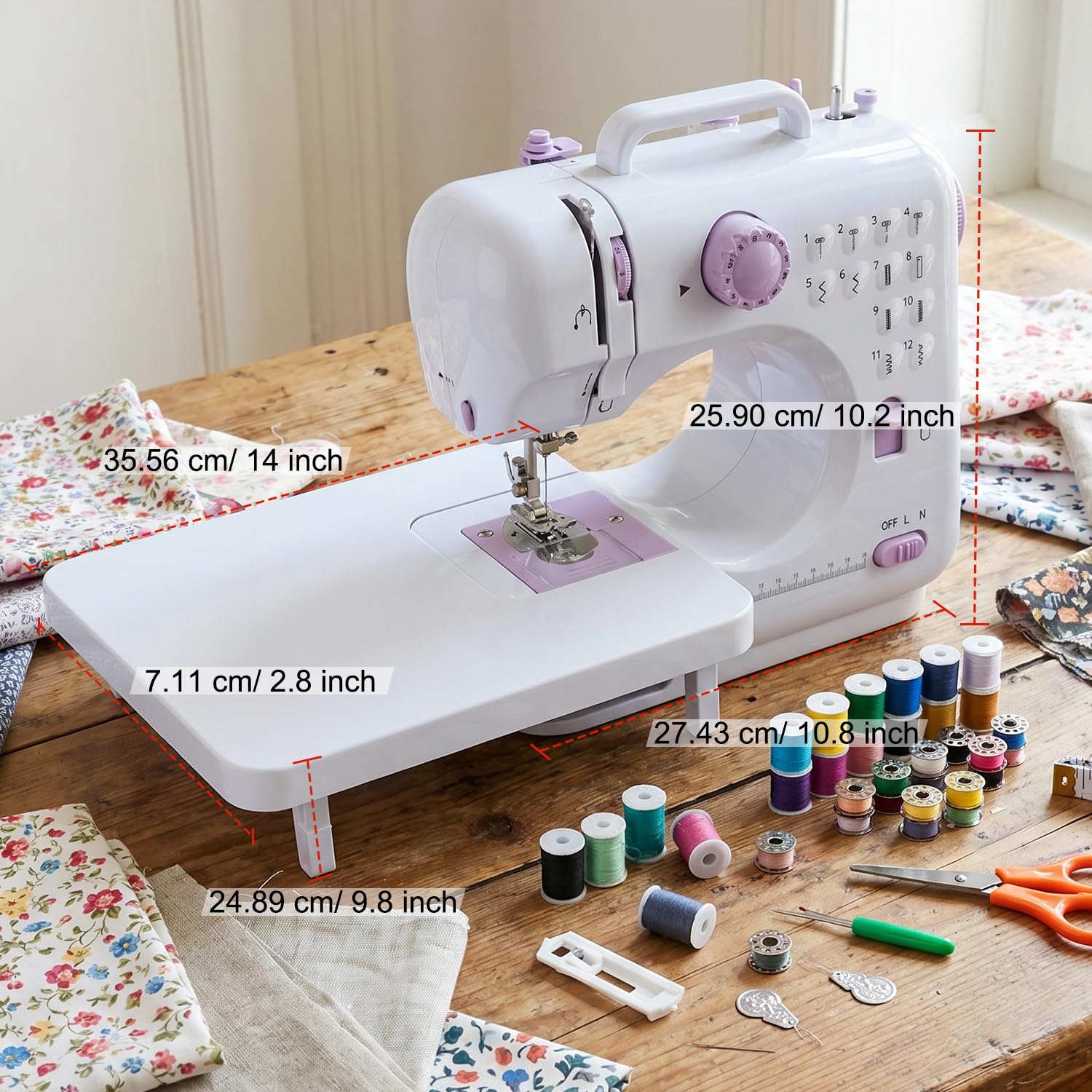 Tragbare Nähmaschine Anfänger mit 12 Stichmustern Nähzubehör- Nähmaschine Elektrisch mit 42 Teilen Zubehör, Leicht für DIY & Handarbeit - für Kinder & Erwachsene (Lila/Weiß)