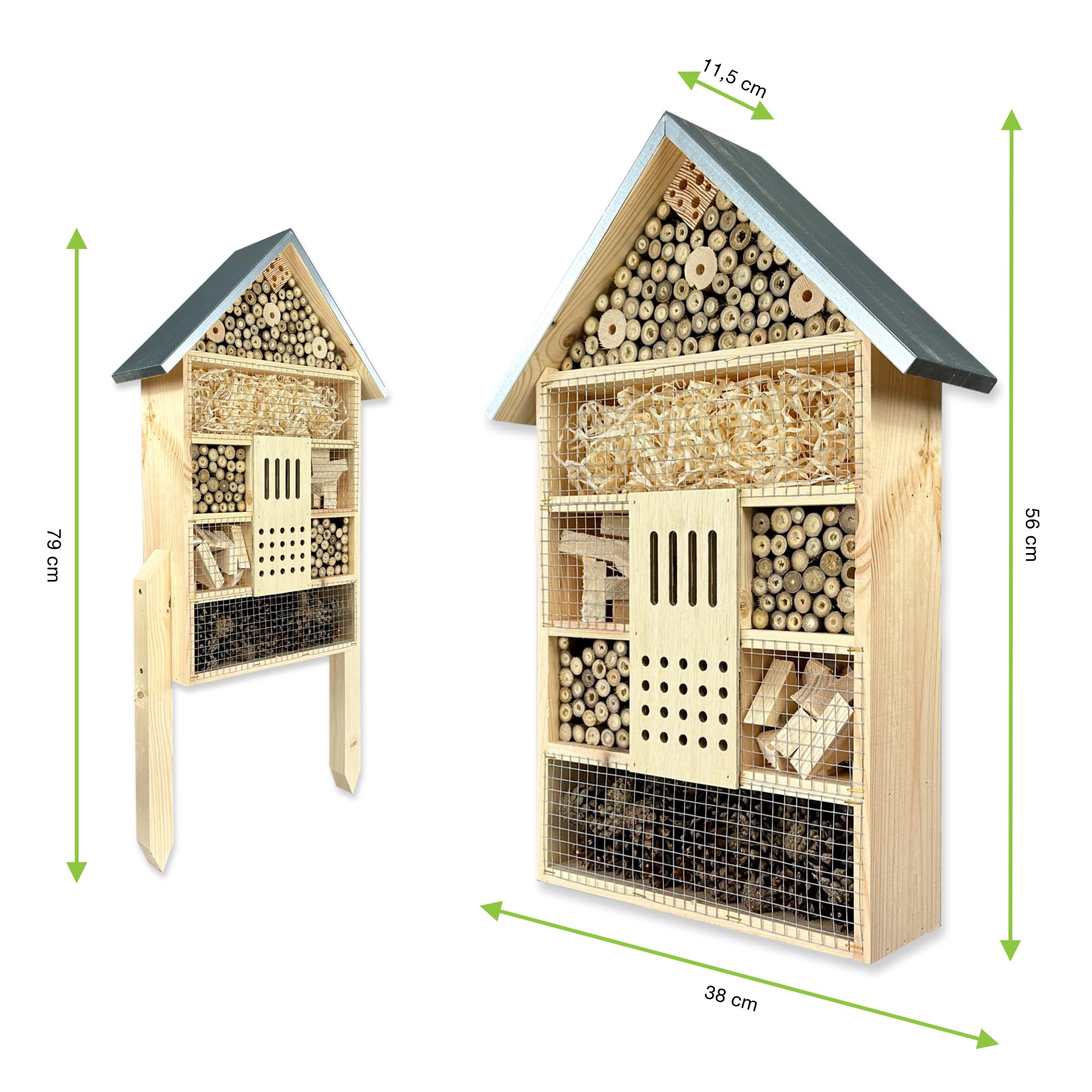GARTENETAGE Insektenhotel XXL für Bienen und Marienkäfer – 79 x 38 x 11,5 cm – Wetterfestes Insektenhaus mit 7 Fächern – Schutz und Nisthilfe für Wildbienen, Schmetterlinge und Florfliegen