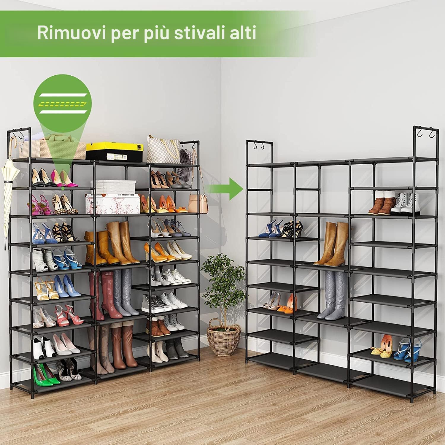FINEW Scarpiera in metallo, sottile scarpiera con 23 ripiani, può contenere 50-55 paia di scarpe e stivali, scaffale per soggiorno, camera da letto, corridoio, ingresso, spogliatoi - nero