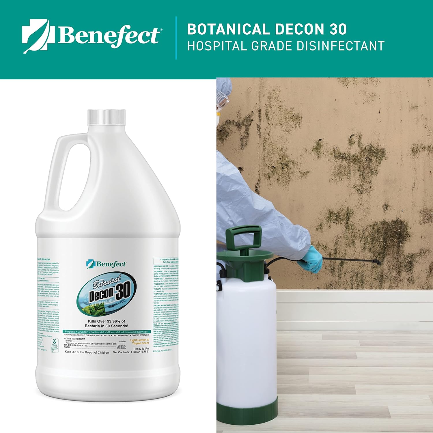 Benefect Botanical Decon 30 Disinfectant Cleaner - All Natural Formula for Effective Cleaning Power - Ideal for Restoration Jobs & Water Damage - 20476 - 1 Gallon - Image 2