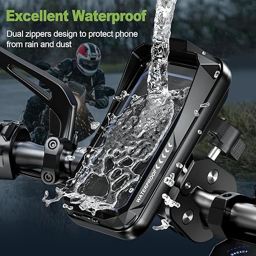 Miniatura 4 de HUANLANG Soporte de teléfono para motocicleta, impermeable, soporte de teléfono para bicicleta, ajustable en 360, antivibraciones, con visera solar