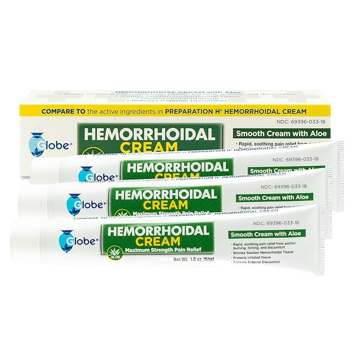 Buy Globe Hemorrhoid Symptom Treatment Cream, Pain Relief with Aloe, (1