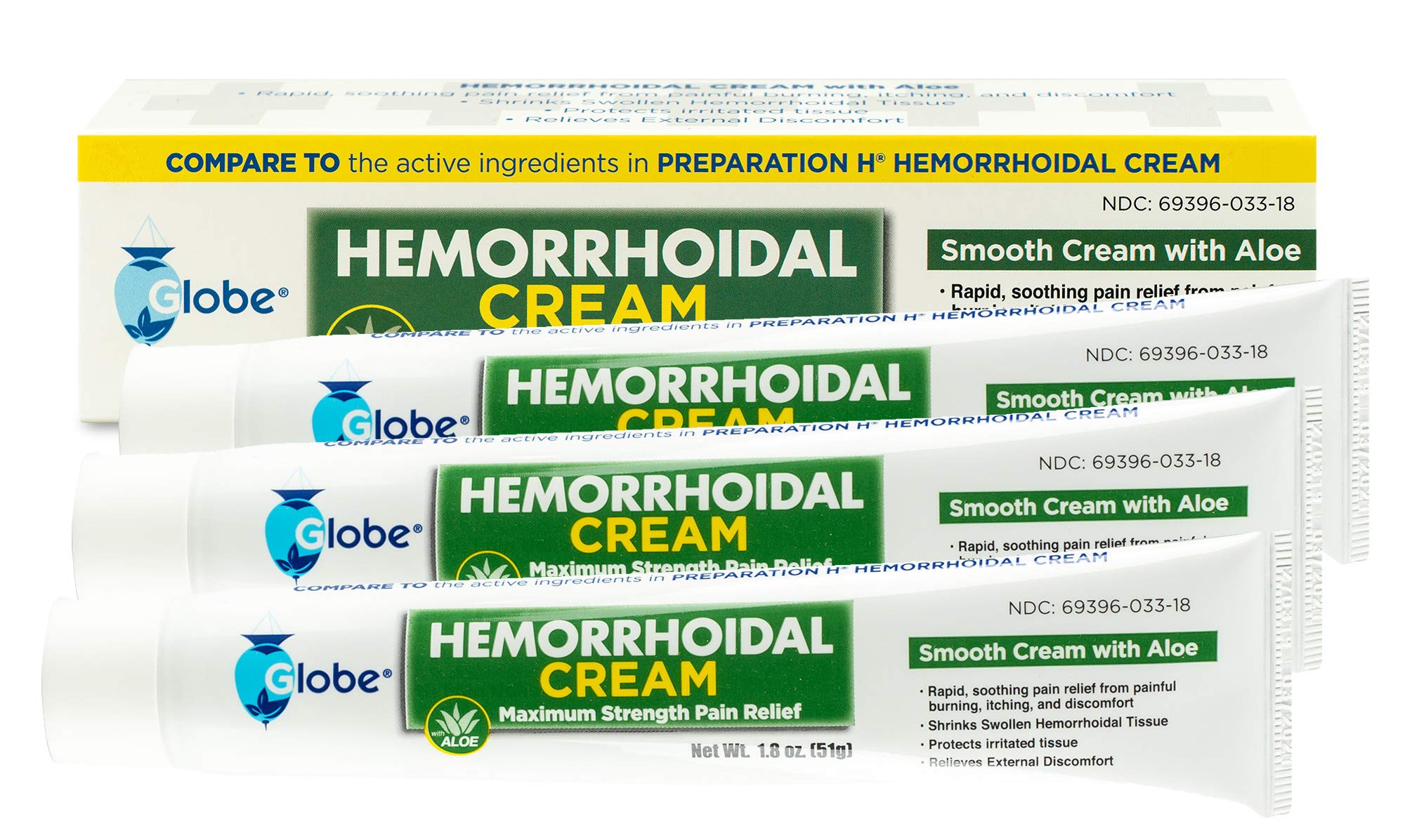 Buy Globe Hemorrhoid Symptom Treatment Cream, Pain Relief with Aloe, (1