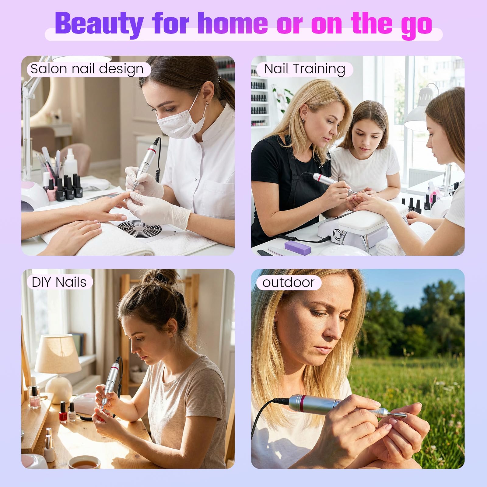 Fresa per Unghie Professionale 45000RPM, Fresa per Unghie, Lima Per Unghie Elettrica, Set Manicure e Pedicure Elettrico con display a LED, 6 Testine di Levigatura, Portable Nail File Kit per Salon
