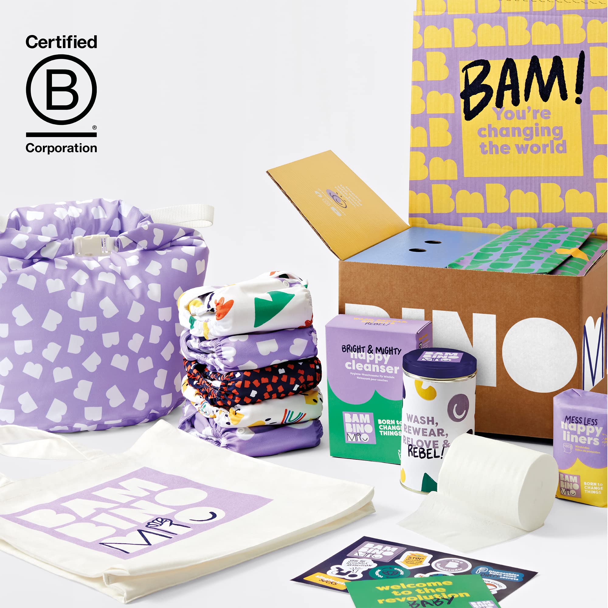 Bambino Mio, Juego de pañales reutilizables The Little Rebel Bundle, 10 pañales, forros, bolsa húmeda y limpiador (Brave)