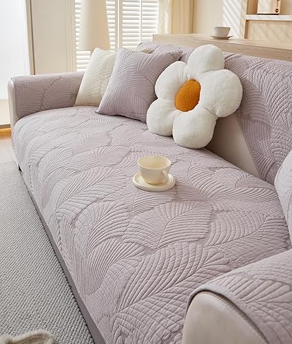Miniatura 8 de vCTops Funda acolchada de algodón suave para sofá, con bordado de hojas neutrales, antideslizante, lavable para perros, niños y mascotas (crema, 28