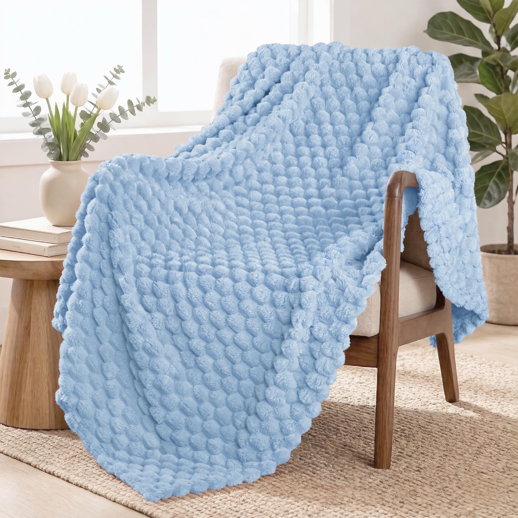 Exclusivo Mezcla Fleece Throw Blanket for Couch, Extra Large Fuzzy Stone Blue Bed Blankets, Soft Cozy Plush Sofa Throws for All Seasons, 127x178 CM