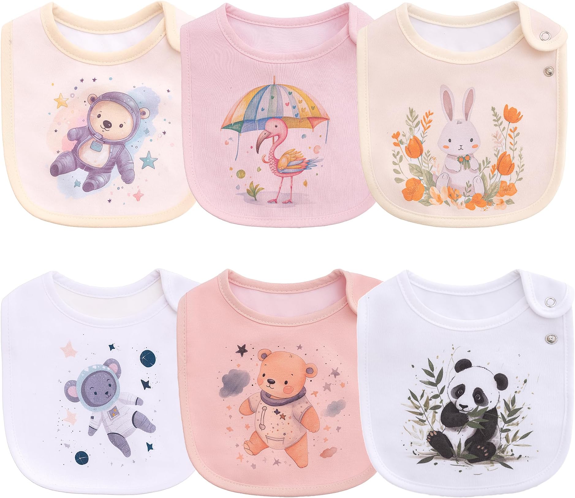 Maiwa 6 Pack Waterproof Cotton Baby Bibs for Girls Boys for Drooling Eating w...