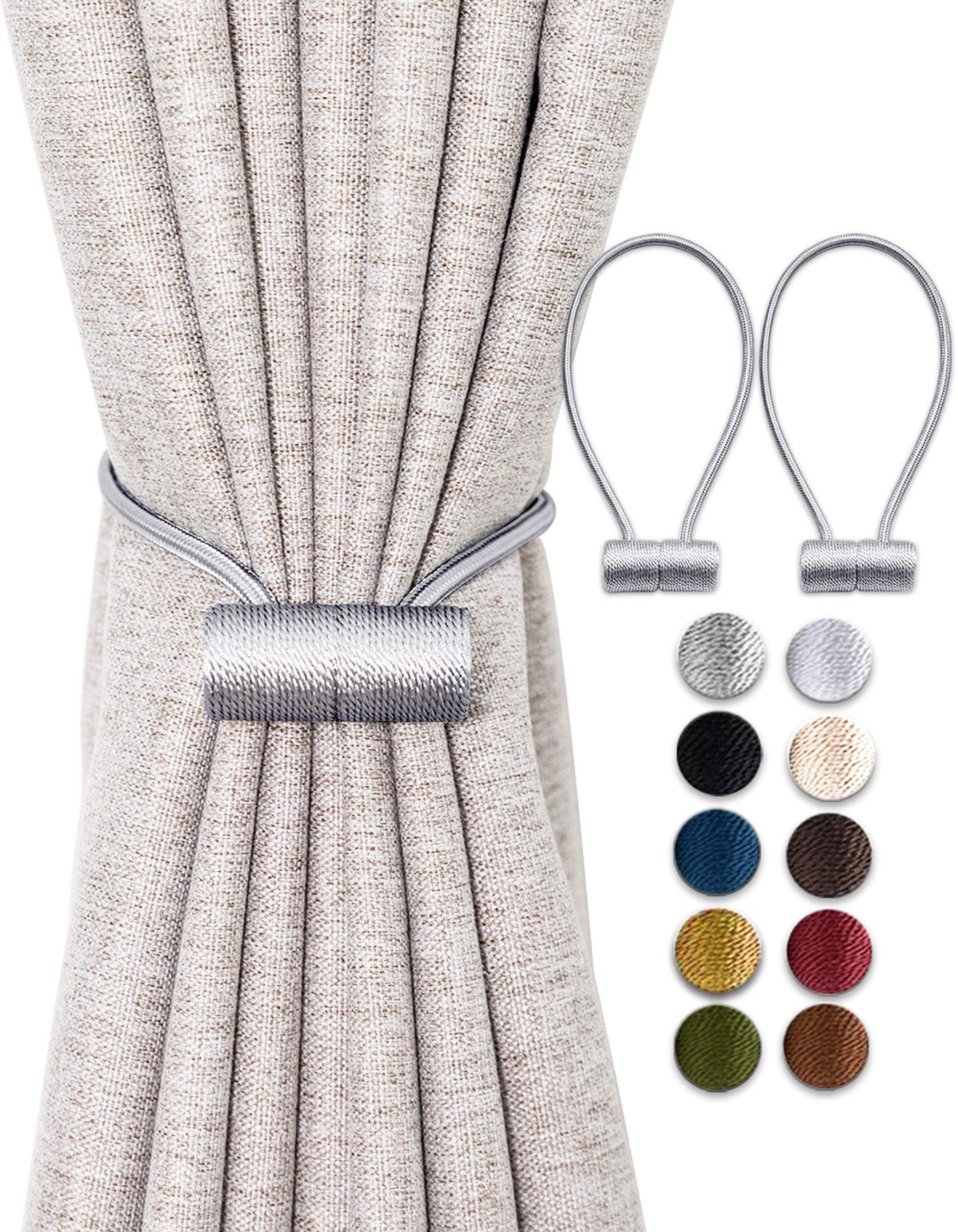 OUdini Curtain Tiebacks, Drapery Tiebacks Curtain Holdback Rope Curtain Holder Buckles for Blackout/Sheer Window Treatment/Sier Gray/2Pcs