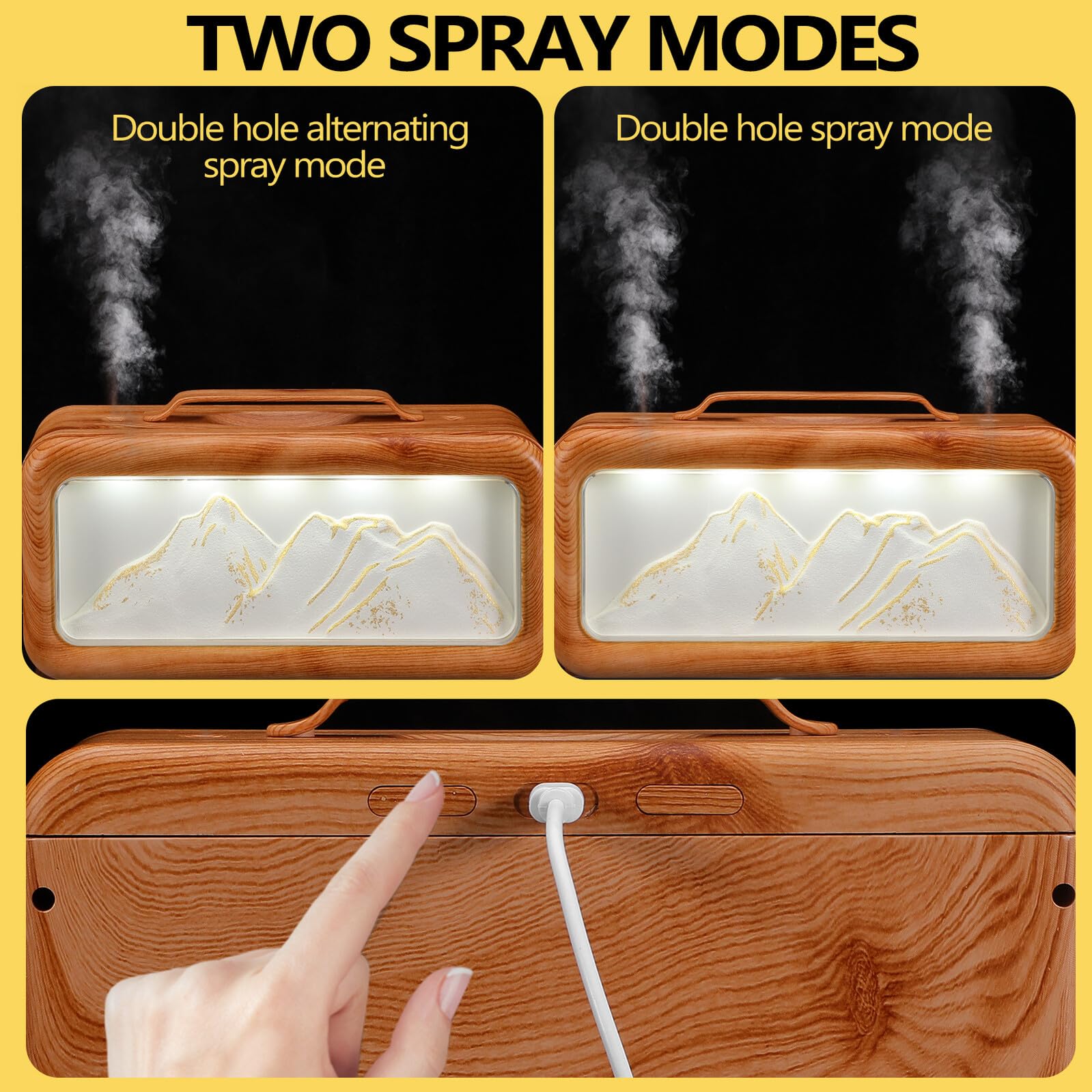Beavorty Humidificador de Escritorio Mini de 600 Ml Diseño de Veta de Madera y Doble Pulverización Silenciosa, Humidificador Portátil para Dormitorio, Oficina y Habitación de Ñiño