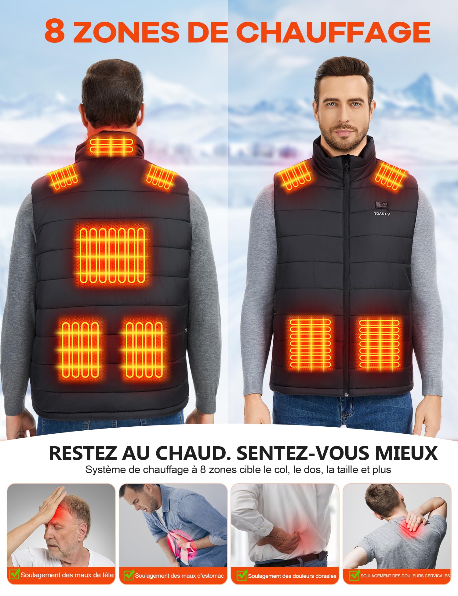 Gilet Chauffant Homme avec Batterie Externe 18400mAh 7.4V, Gilet Chauffant Lavable, Veste Chauffante pour Hiver，Jusqu’à 11h de Chaleur