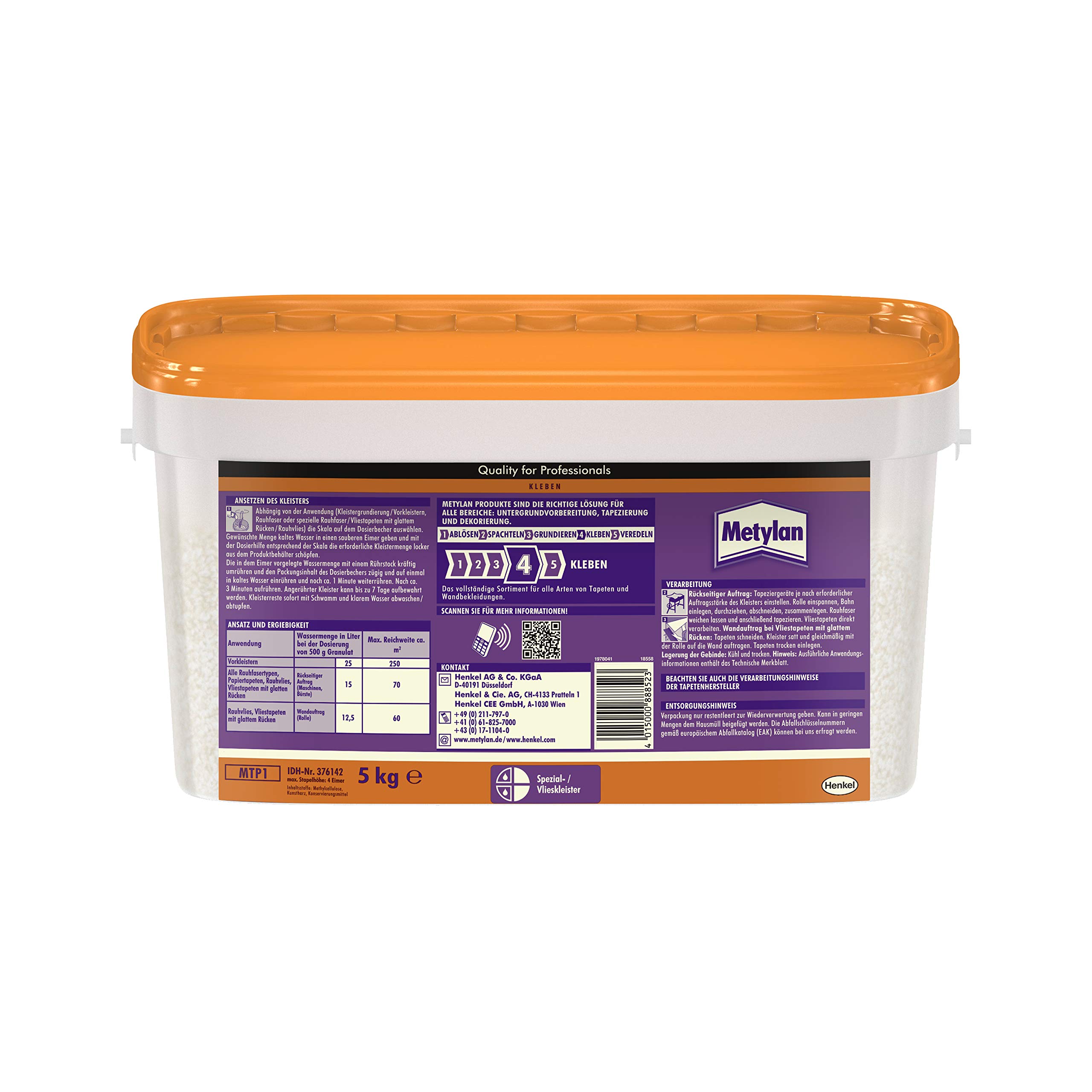 Metylan TG Power Granulat Tapetenkleister, Kleister für Raufaser- und Vliestapeten mit glattem Rücken, ideales Granulat für Tapeziermaschinen, 1x5kg Eimer