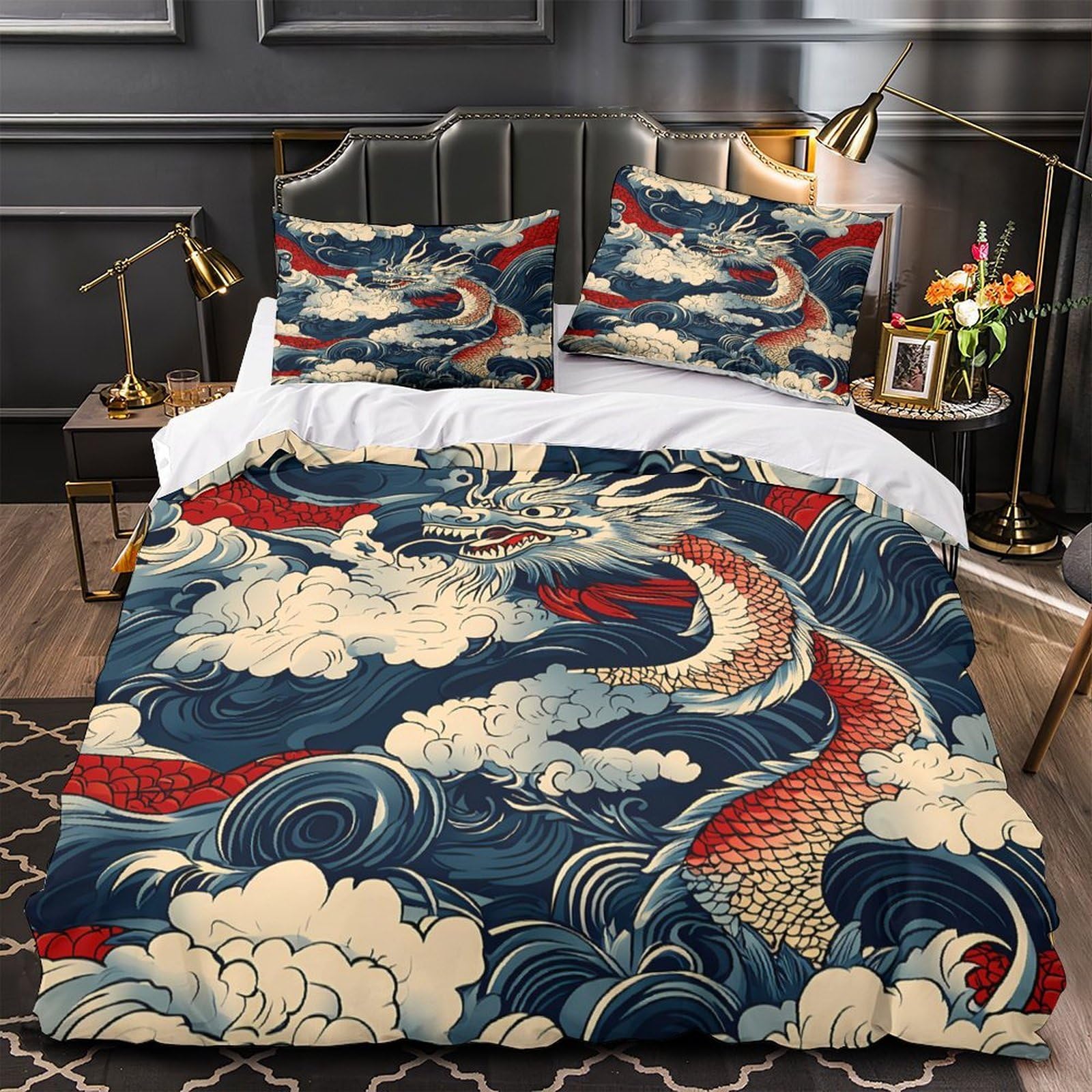 Housse de couette dragon microfibre resistante parure grand lit 3D