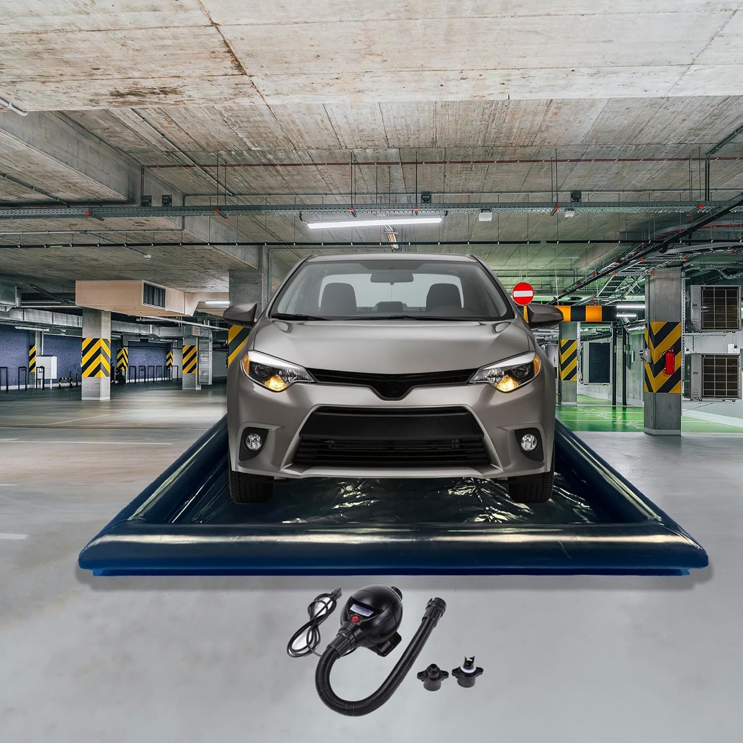 Inflatable Car Wash Mat 9.7' x 19.5' Containment PVC Garage Floor Mat Non-Slip Heavy Duty Waterproof Protection from Water, Snow, Rain, Mud and Oil Black for Cars