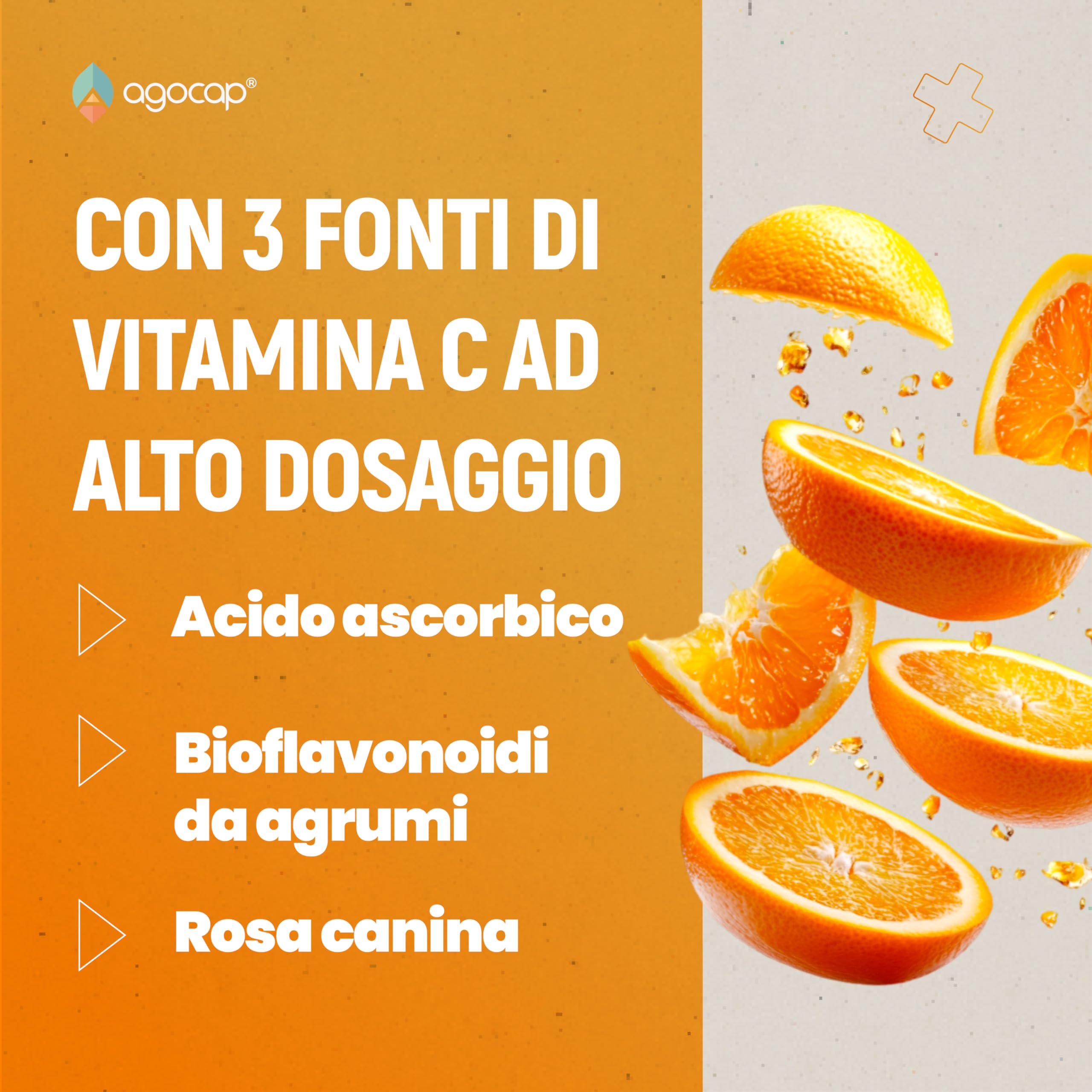 Vitamina C 1000mg, per dose giornaliera - ALTO ASSORBIMENTO. Vitamin C Pura con Rosa Canina e Bioflavonoidi da Agrumi. Vitamina C alleato per le difese immunitarie. 160 cpr da 500mg, Vegana, Agocap