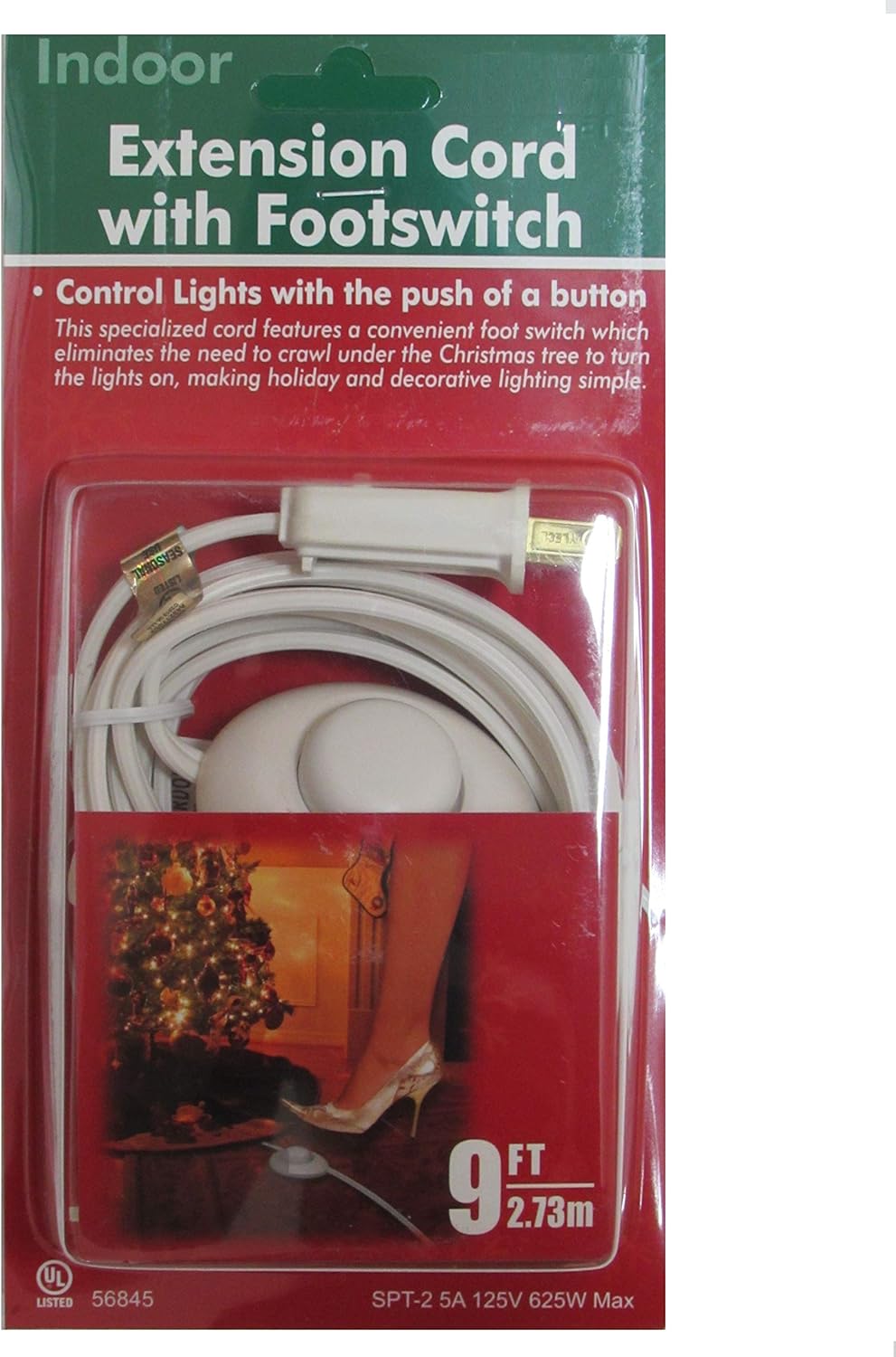 9 Foot Christmas Extension Cord with On/Off Foot Switch White