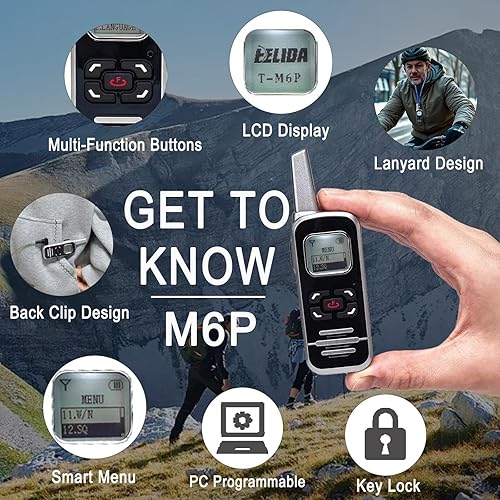 Miniatura 8 de M6P Mini Walkie Talkies, batería recargable de 1100 mAh, 128 canales, Walkie Talkies de largo alcance con función de radio FM, pantalla LCD, radio