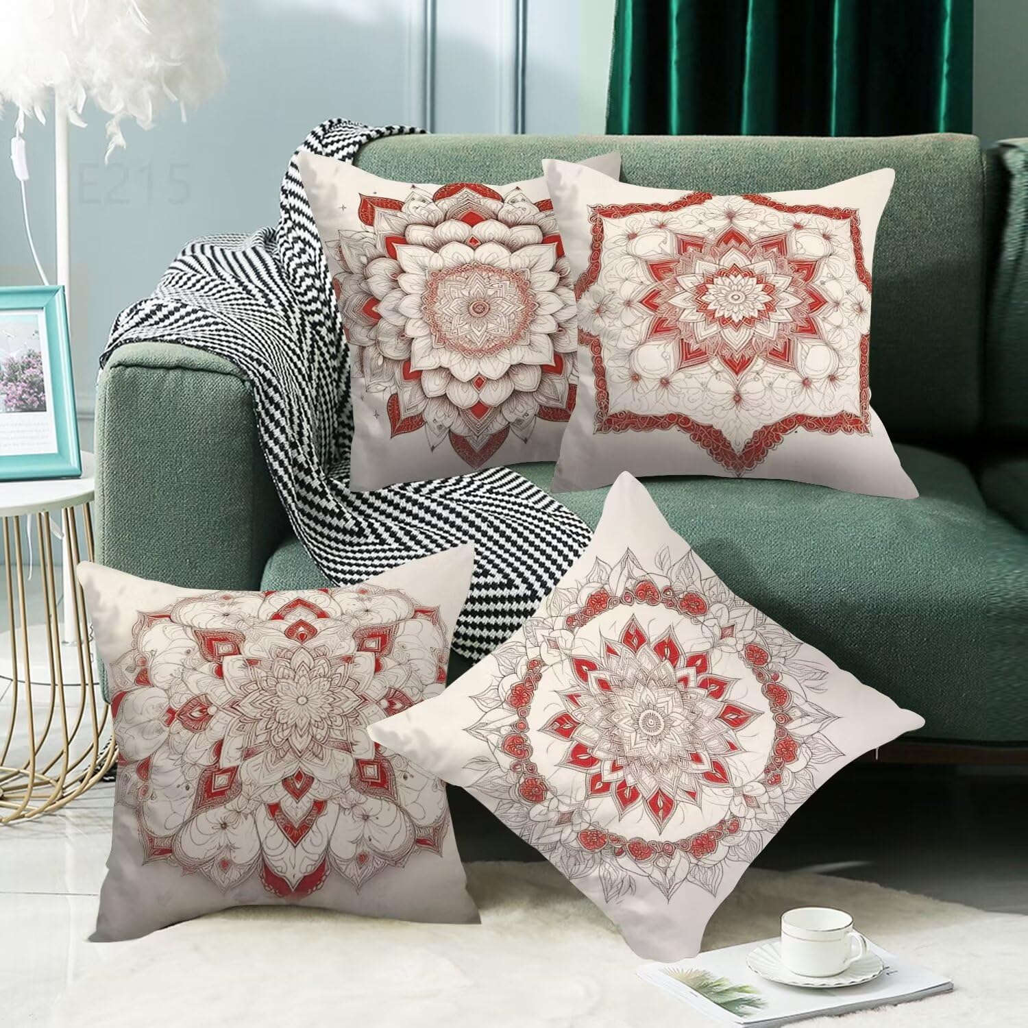 Beige Federe Cuscini Divano 50x50cm,4 Pack Mandala Estate Esterno Cuscini per Divano,Doppio Lato Quadrato Morbido Cuscini Divano,per Divano Soggiorno Sedia Autunno Dekoration Cuscino,Regali LY-215