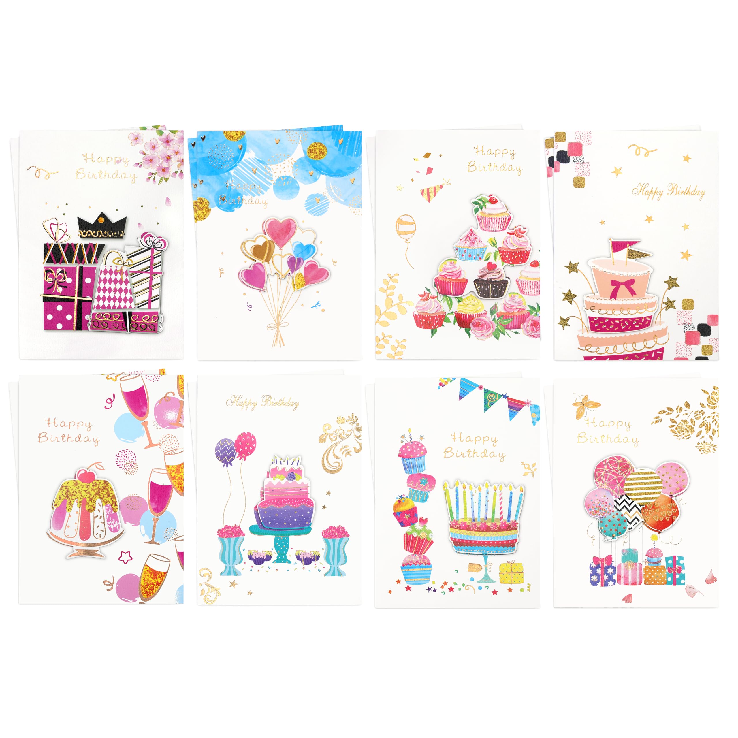 16 Pack Embossed Patch Birthday Cards for Adults with Envelopes