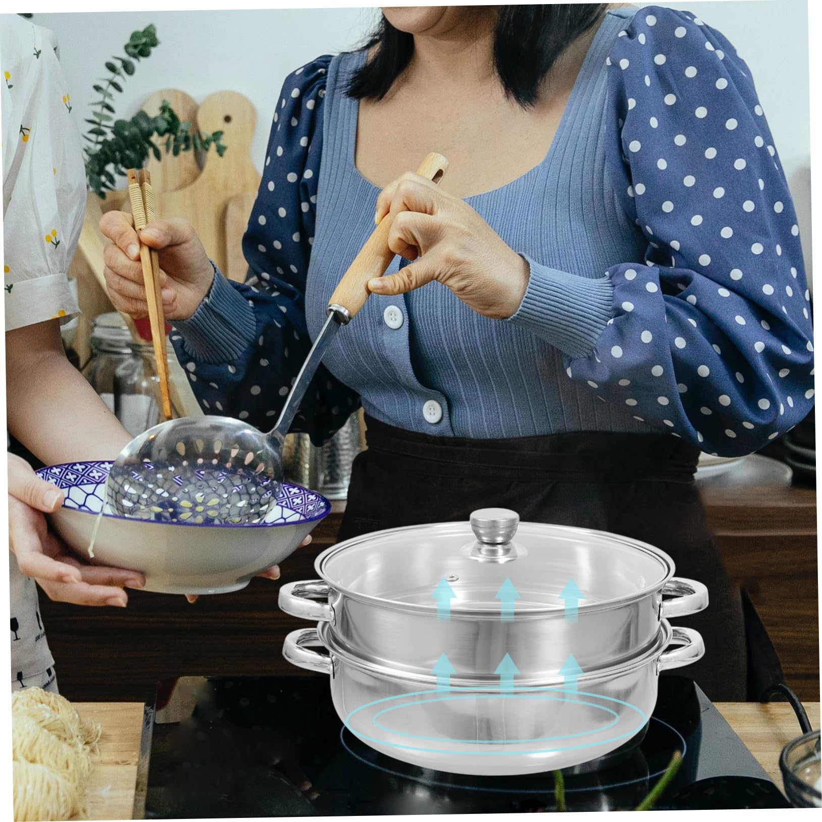 COLLBATH Vaporera Tapa y Asa Para Cocina y Restaurante Usos Múltiples Estofados Sopas y Cacerolas