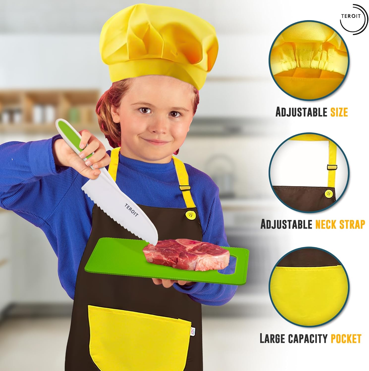 22 PCS Complete Kids Knife Set for Real Cooking - Gloves Cutting Board Fruit Vegetable Cutters Serrated Edges Plastic Toddler Knifes, Cake Scraper, Dumpling Maker - Childproof Set
