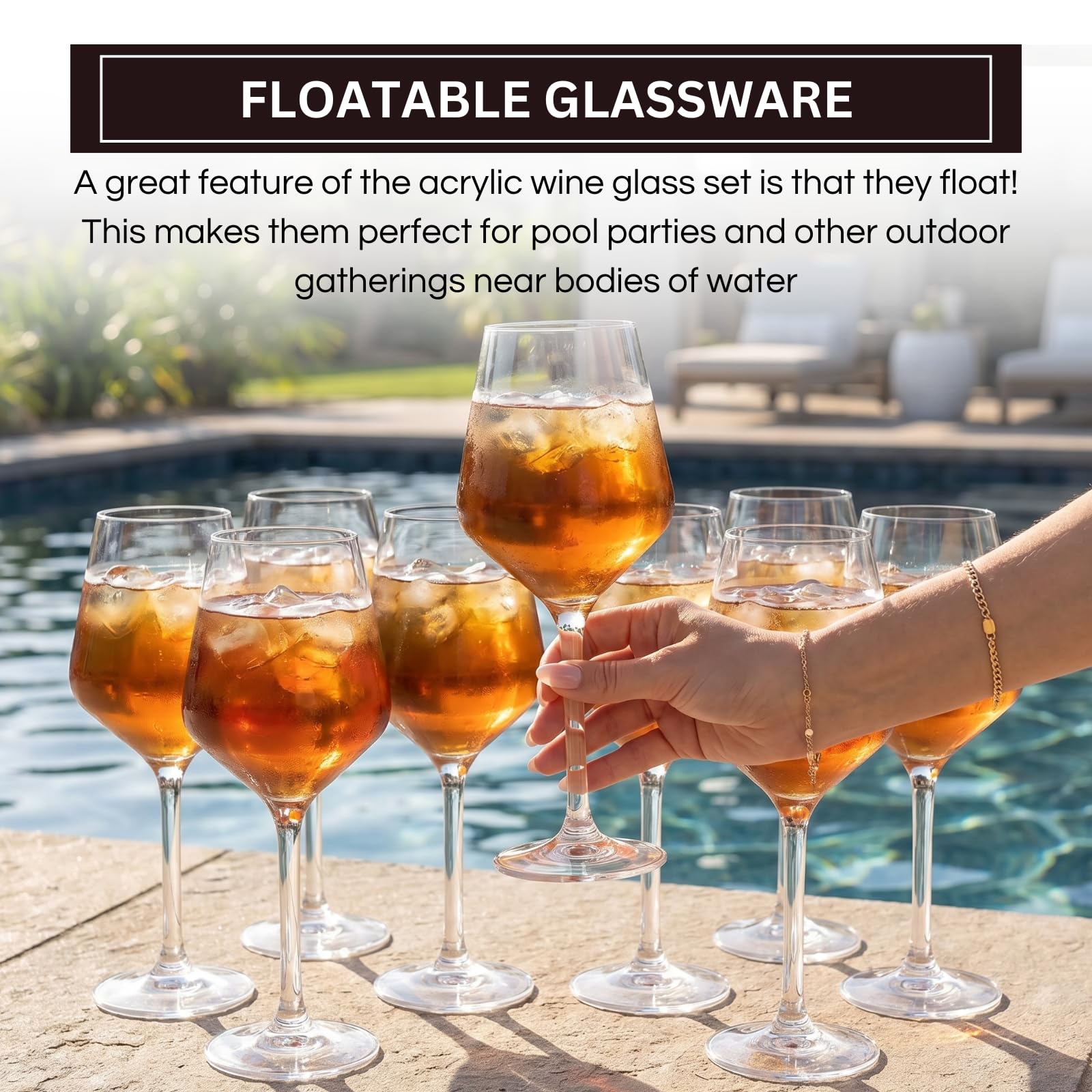 Khen Copas de vino irrompibles con tallo, acrílico Tritan | Juego de 8 | Vasos de cristal de estilo europeo, 18 onzas con tallos aptos para lavavajillas, plástico inastillable, sin BPA, reutilizable,