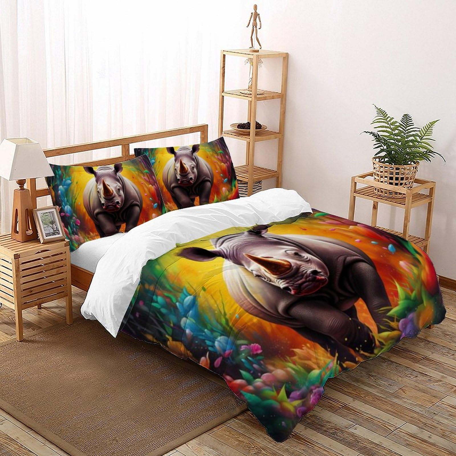 Housse de couette dinosaure 260x220 cm avec 2 taies d'oreiller microfibre
