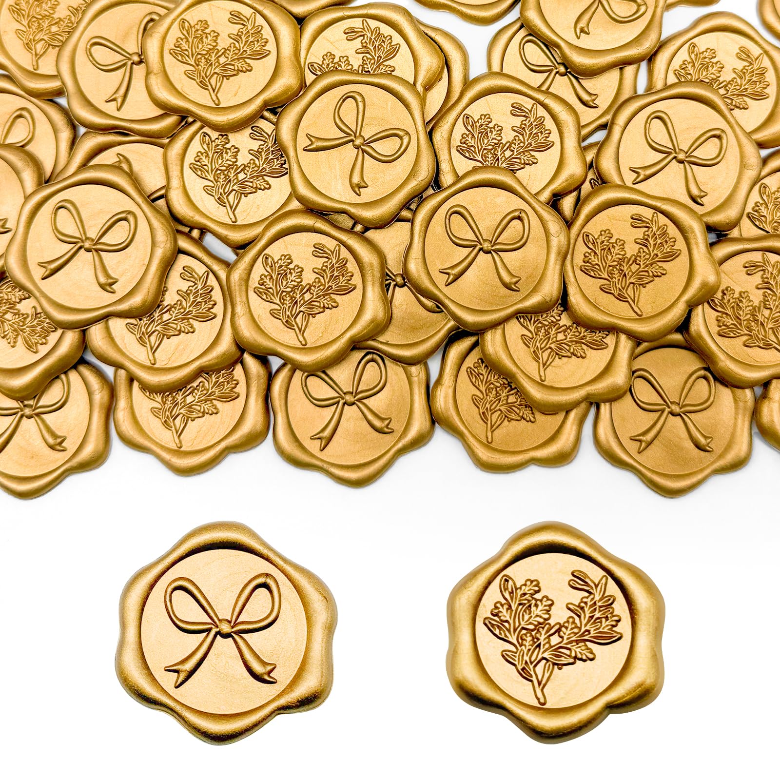 FORETOGO 50 Pcs Gold Wax Seal Stickers, Self-Adhesive Envelope Seal Stickers, 3cm/1.18in, Wedding Invitations, Vintage, Paper, Wax, Round, Die-cut, 50 Count