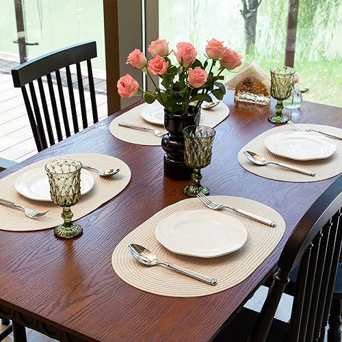 Miniatura 7 de Noctiflorous Juego de 6 manteles individuales trenzados ovalados de 12 x 18 pulgadas, antideslizantes, lavables, resistentes al calor, manteles