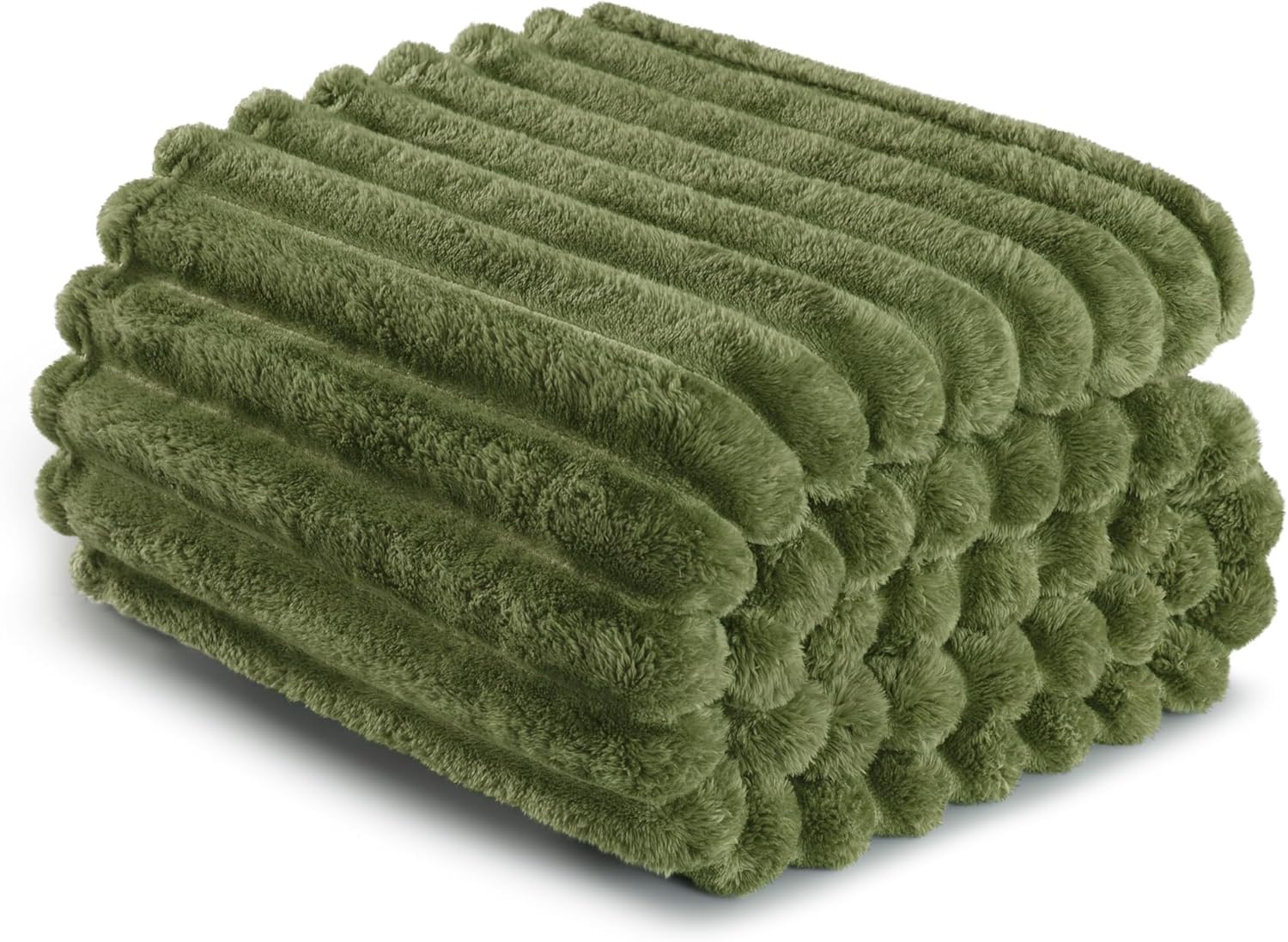 Exclusivo Mezcla Queen Size Flannel Fleece Blanket, Super Soft Striped Jacquard Bed Blanket, Lightweight Fuzzy Cozy for All Seasons, 90x90 Inches, Olive Green - Image 6