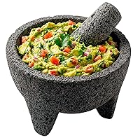 Vista 1 de Molcajete de 8 pulgadas mexicano, hecho a mano con piedra volcánica natural, utensilio de cocina artesanal para moler con poros para triturar