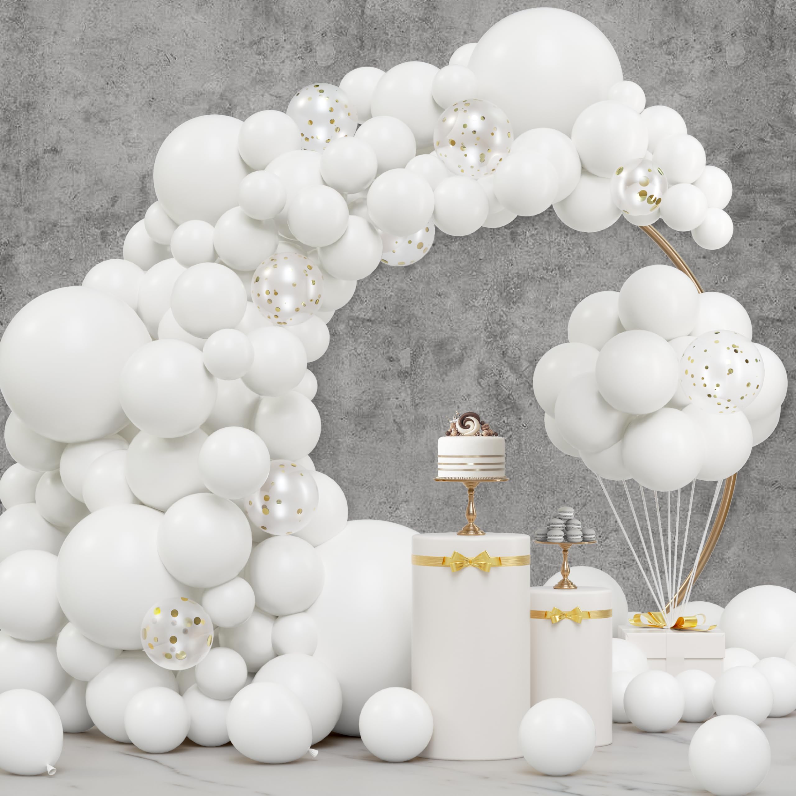 JOYIN 150 Pcs White Balloons, Different Sizes 18 12 10 5 Inch White Latex Balloon Arch Kit with Instruction for Birthday Decoration Party Graduation Wedding Holiday