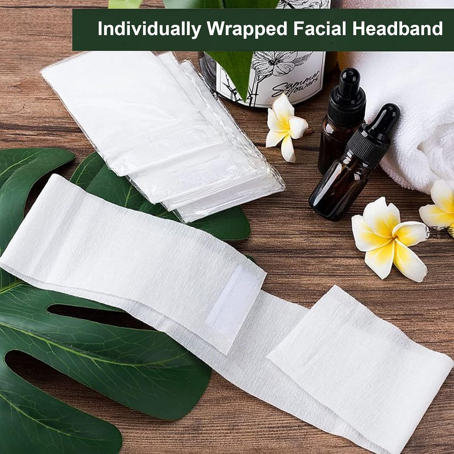 200 Pieces Disposable Spa Facial Headbands Individual Wrapped Elastic Makeup Headband with Adjustable Stretch Non-Woven Soft Skin Care Hair Band with Convenient Closure for Women - Image 6