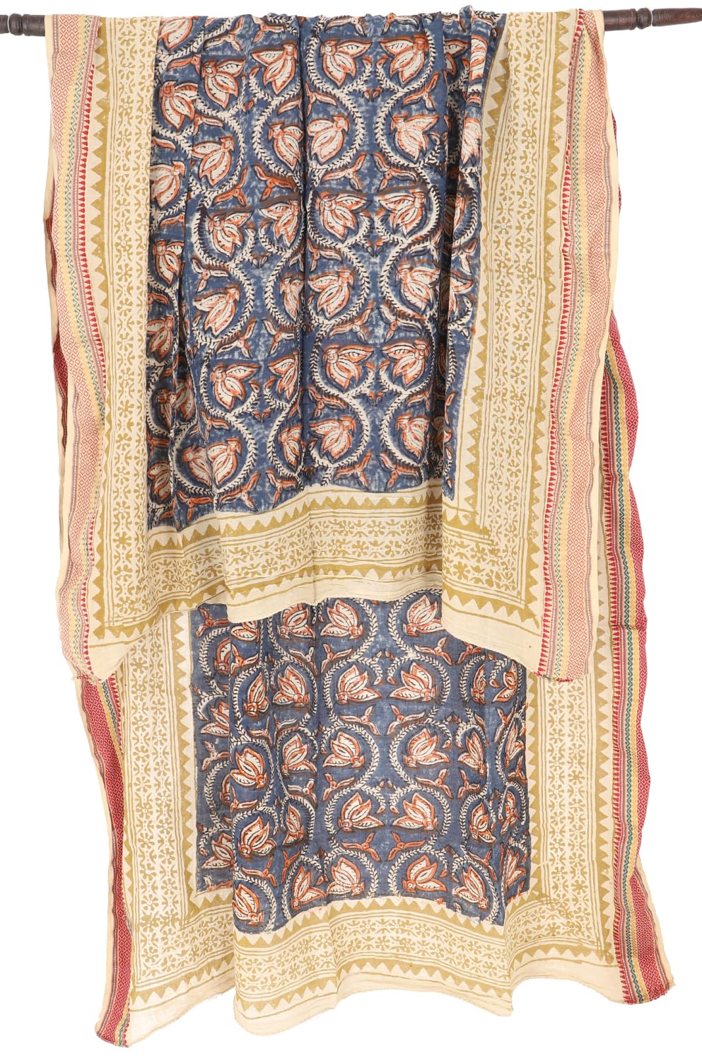 GURU SHOP Leichter Pareo Schal, Sarong, Handbedrucktes Baumwolltuch, Lungi mit Webbordüre, Herren/Damen, 190x120 cm