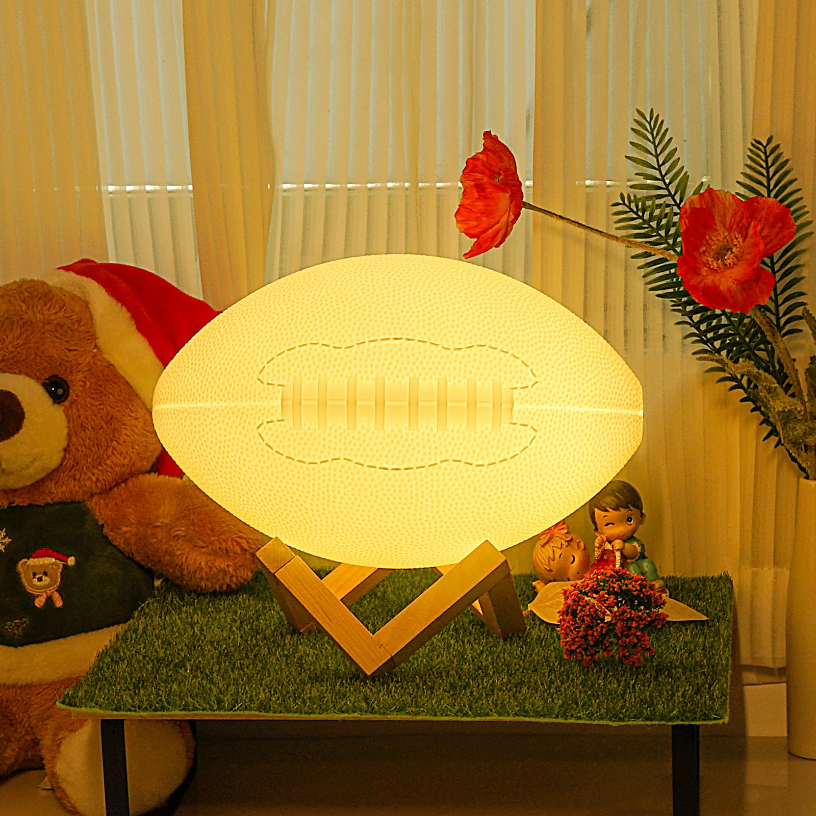 Mydhall Football 3D Night Light，16 Colors Football Lamp Football Light Rugby LampToys Sport Fan Rugby Decor for Boys Room Birthday Christmas Father's Day Gifts Room Office Decor（Medium）