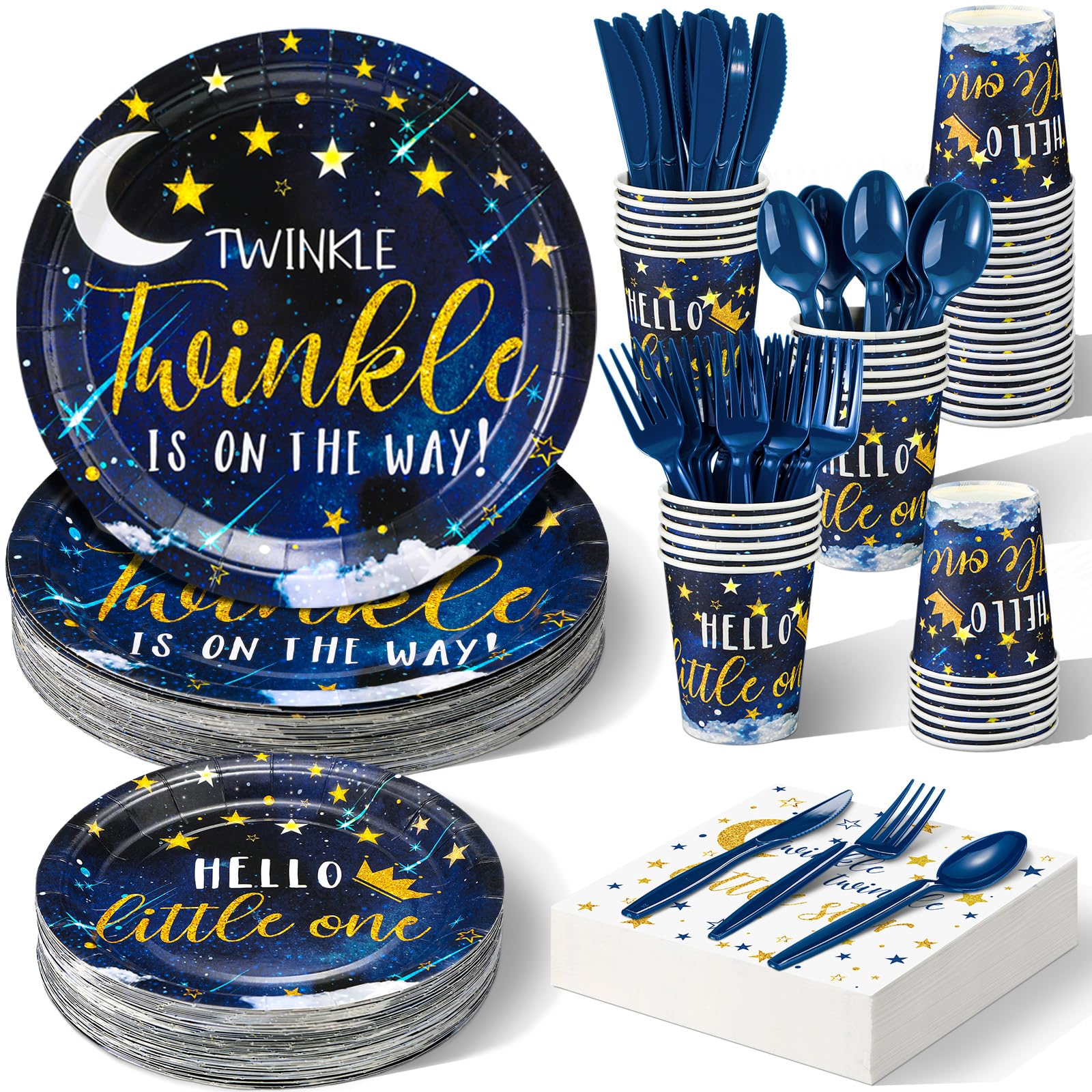 Dandat 350 Pcs Baby Shower Plates Set Baby Shower Party Supplies Serves 50 Tableware Sets Include Plates Napkin Cup Forks Knives Spoons Disposable