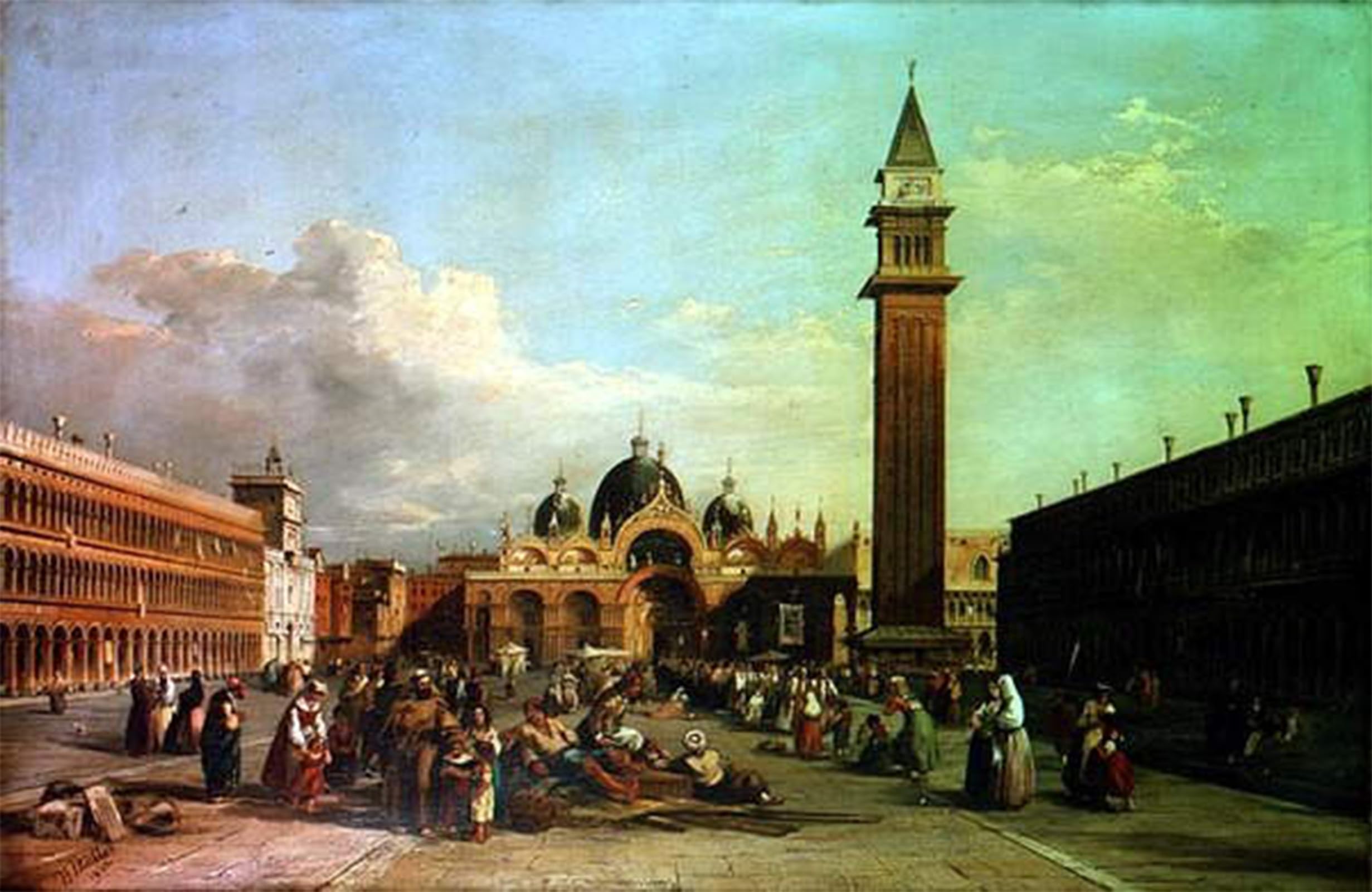 SERENDIPITP Vintage Picture Print on Canvas Wall Art Poster the Piazza San Marco with a Procession by William Muller Artwork Print Poster for Wall Decor 60x90cm