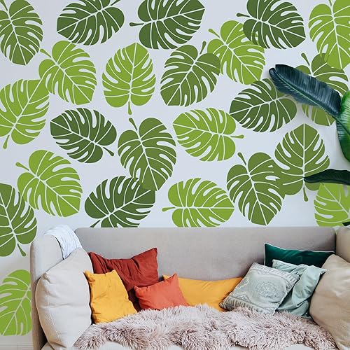 Miniatura 2 de 2 plantillas grandes de hoja de palma de 12 x 16 pulgadas para pintar en paredes, plantillas reutilizables de hojas de selva tropicales, plantillas