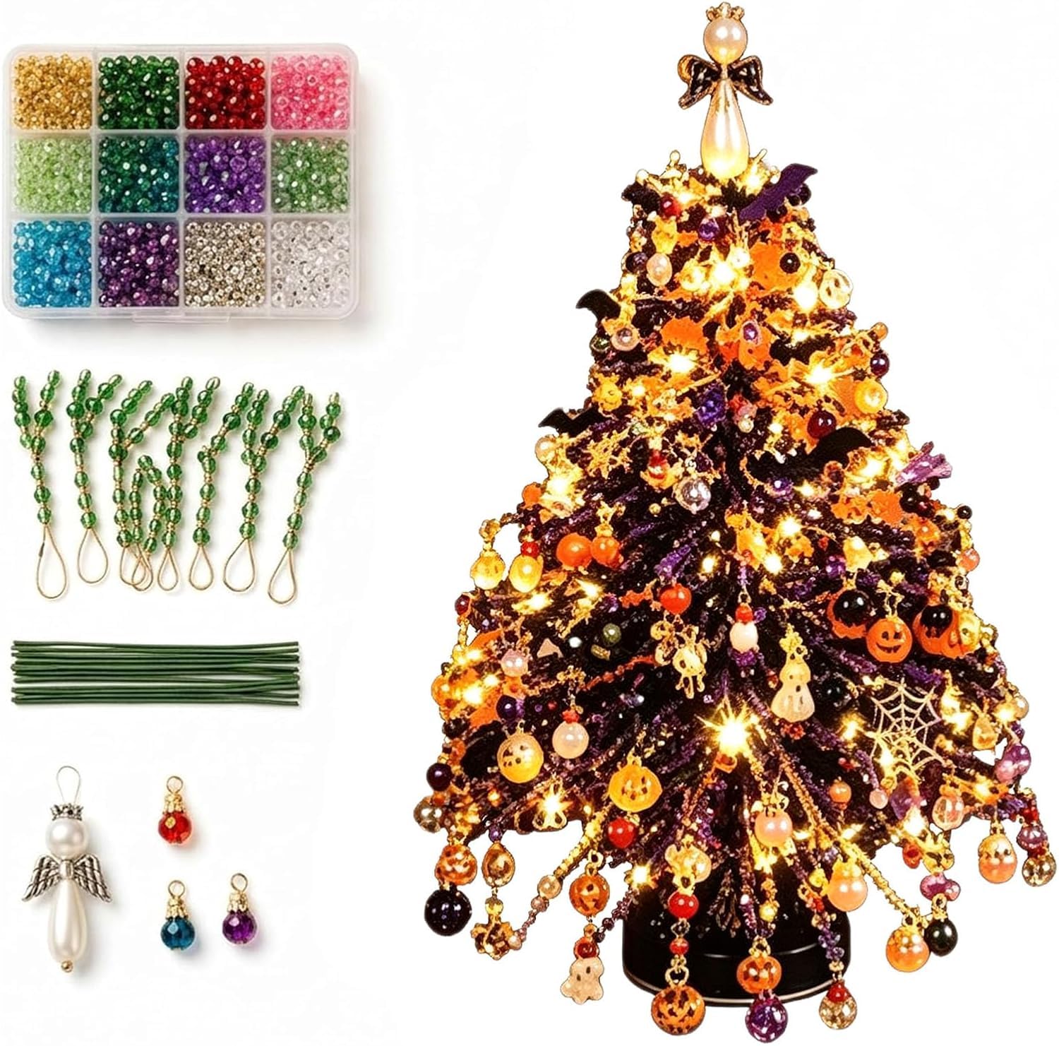 DIY Beaded Christmas Tree Kit, with Colorful Beads & Ornaments