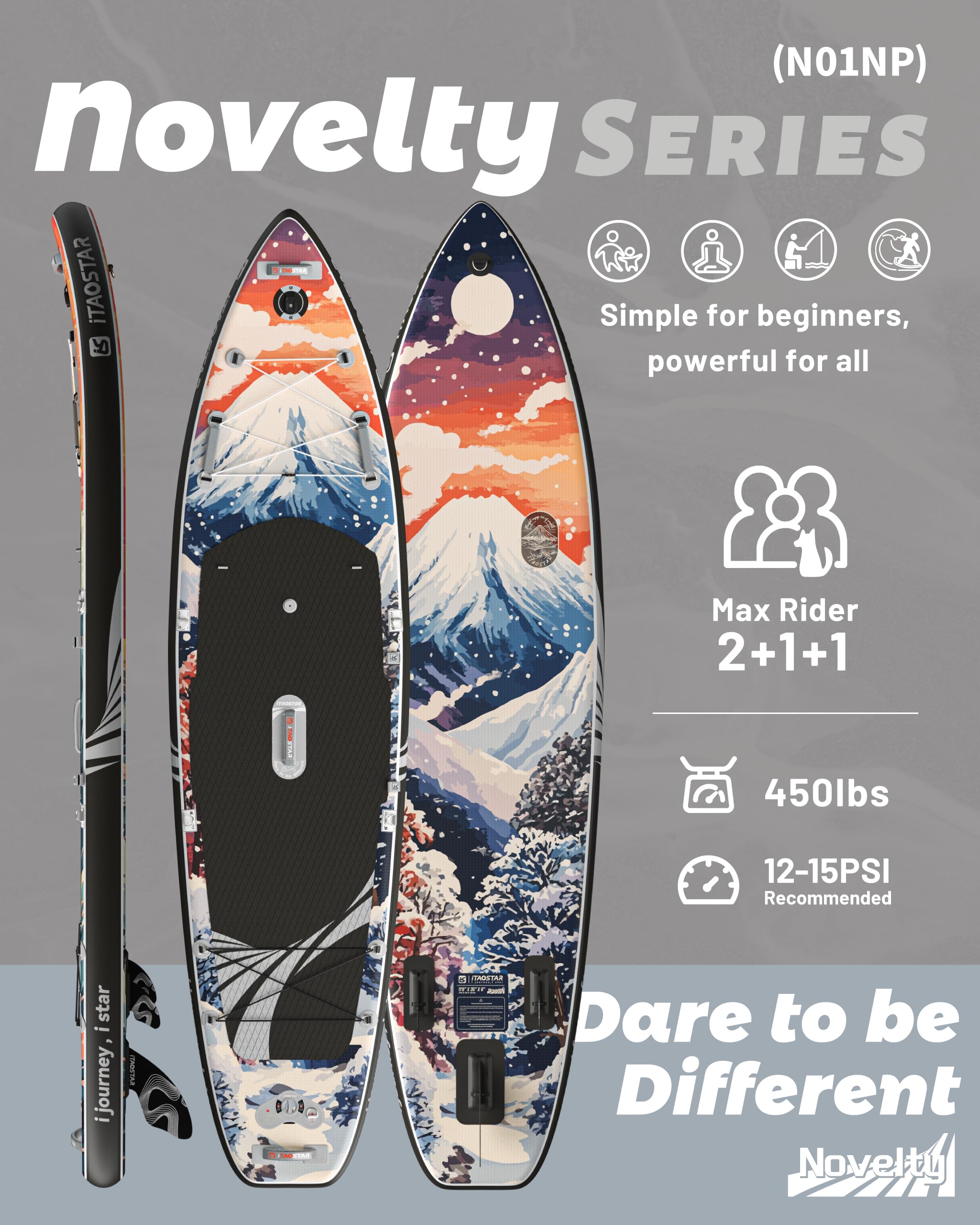 iTAOSTAR Planche à pagaie gonflable de 3,5 m x 88,9 cm avec siège, planche à pagaie stable pour adultes, planche à pagaie portable pour yoga, surf, pêche – Comprend un kit d'accessoires complet