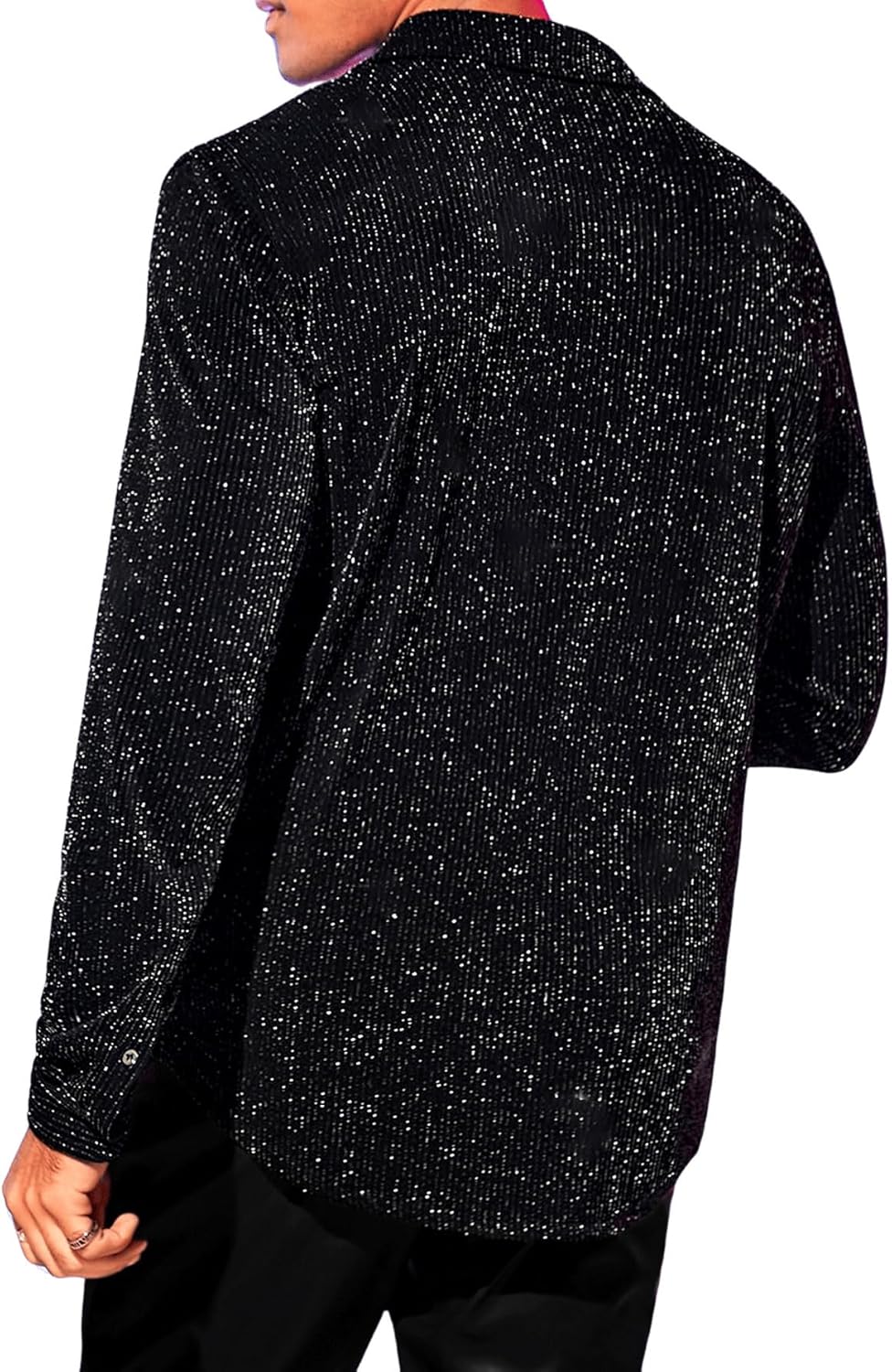 Verdusa Men's Glitter Shirts Long Sleeve Collar Button Down Party Shirt Top - Image 2